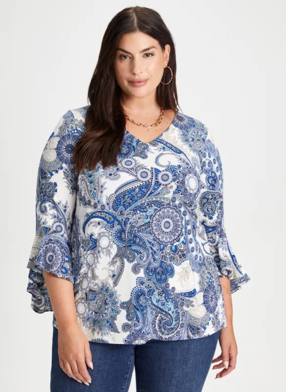 Paisley Print Ruffle Sleeve Top sold by Laura