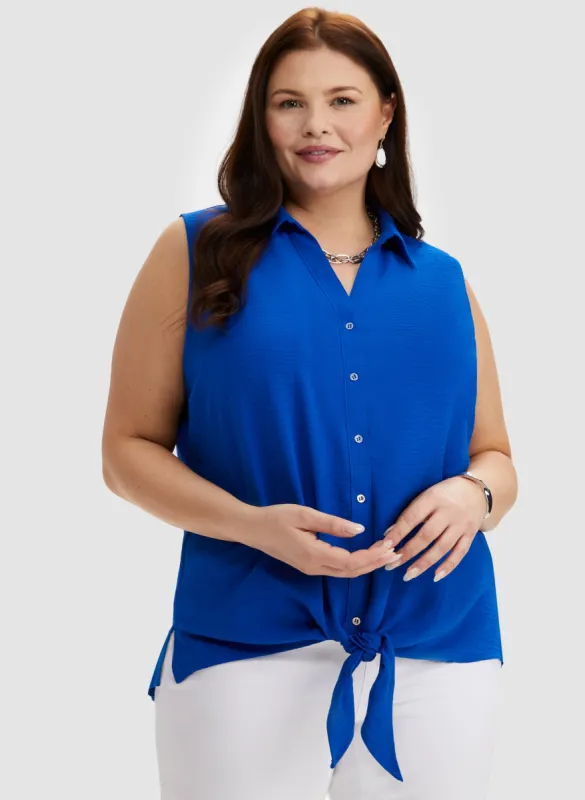 Tie Front Sleeveless Blouse sold by Laura