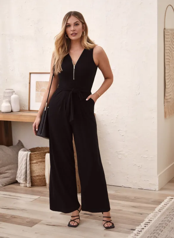 Zip Front Wide Leg Jumpsuit sold by Laura
