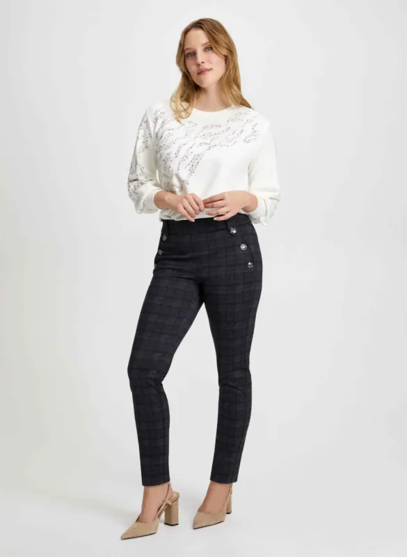 Shimmer Top & Slim Leg Checkered Pants sold by Laura