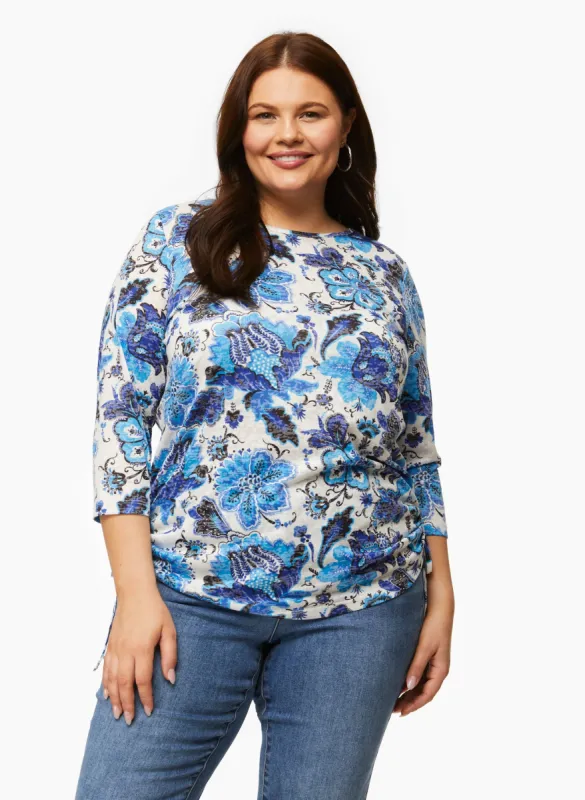 Tie Detail Floral Motif Burnout Tee sold by Laura