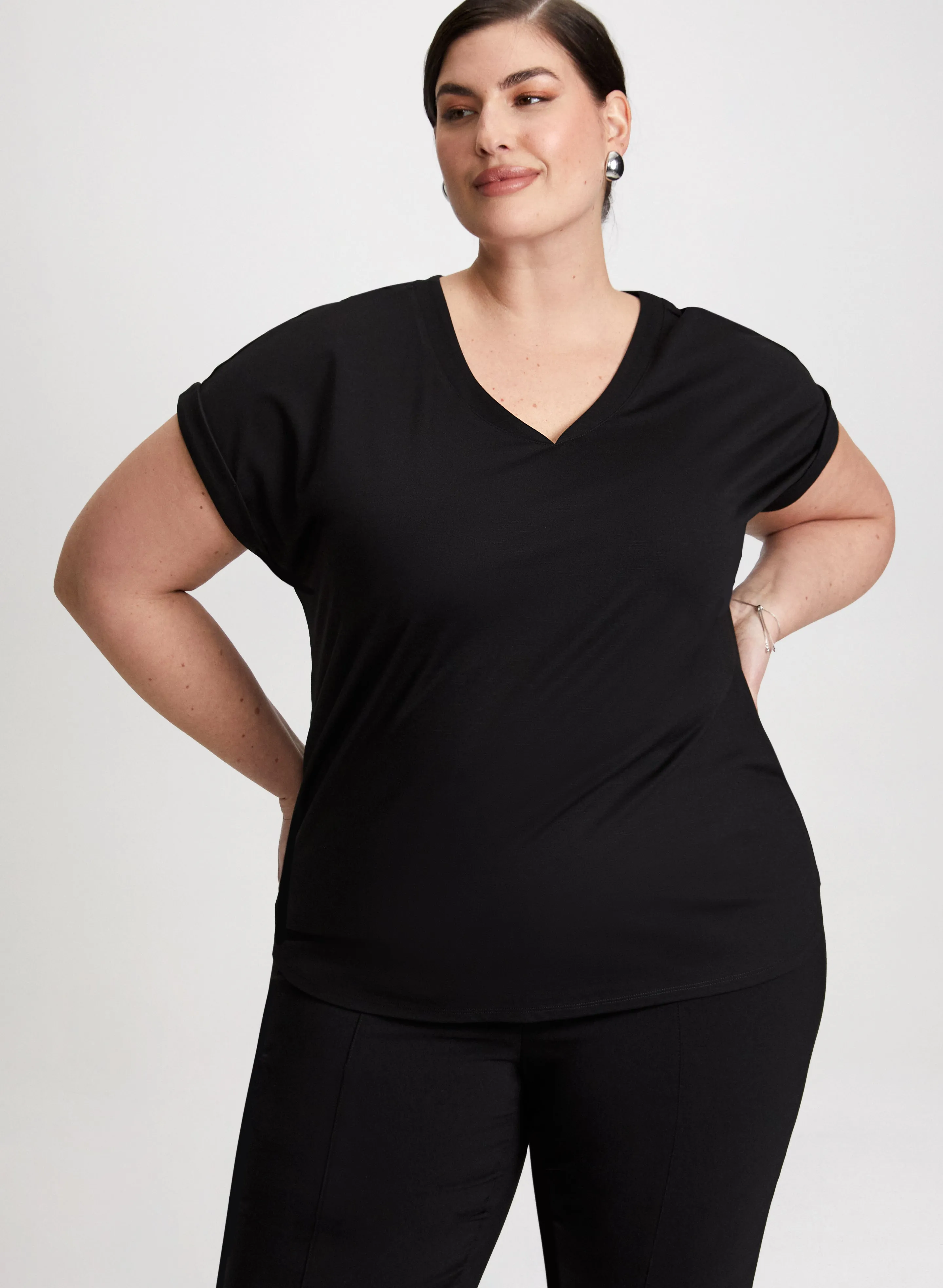 Cap Sleeves V-Neck T-Shirt sold by Laura