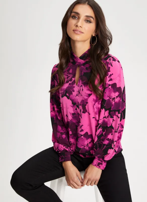 Floral Print Bouffant Sleeve Top sold by Laura