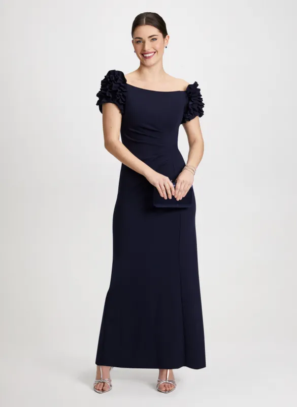 Off-the-Shoulder Dress & Metallic Clutch sold by Laura