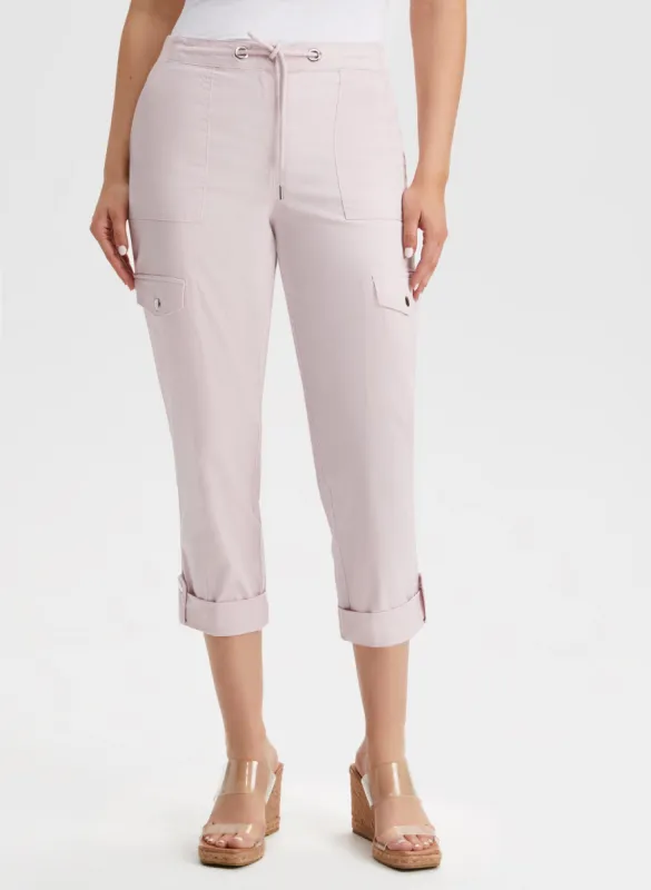 Cotton Drawstring Waist Cargo Capris sold by Laura