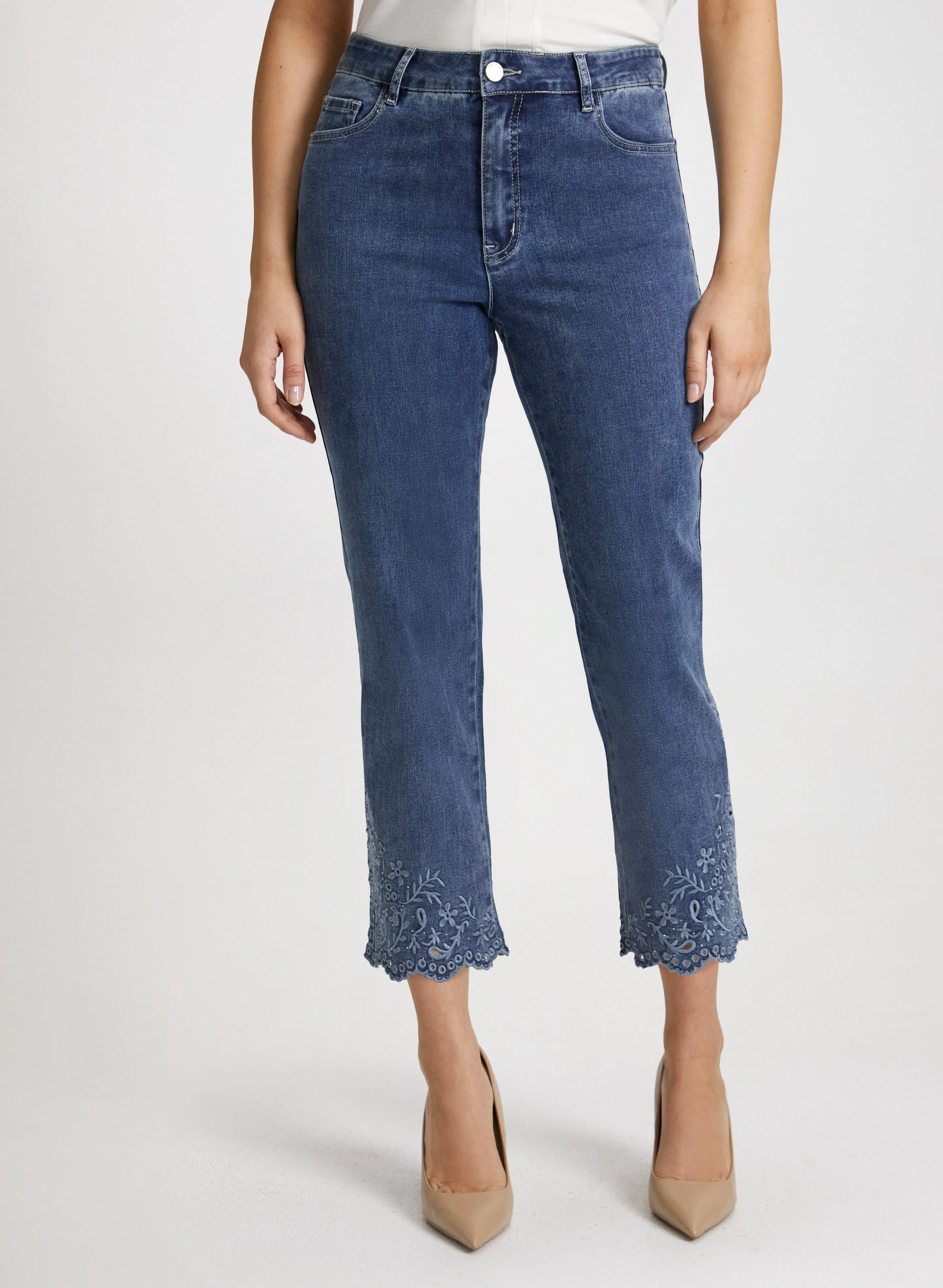 Embroidered Straight Leg Jeans sold by Laura