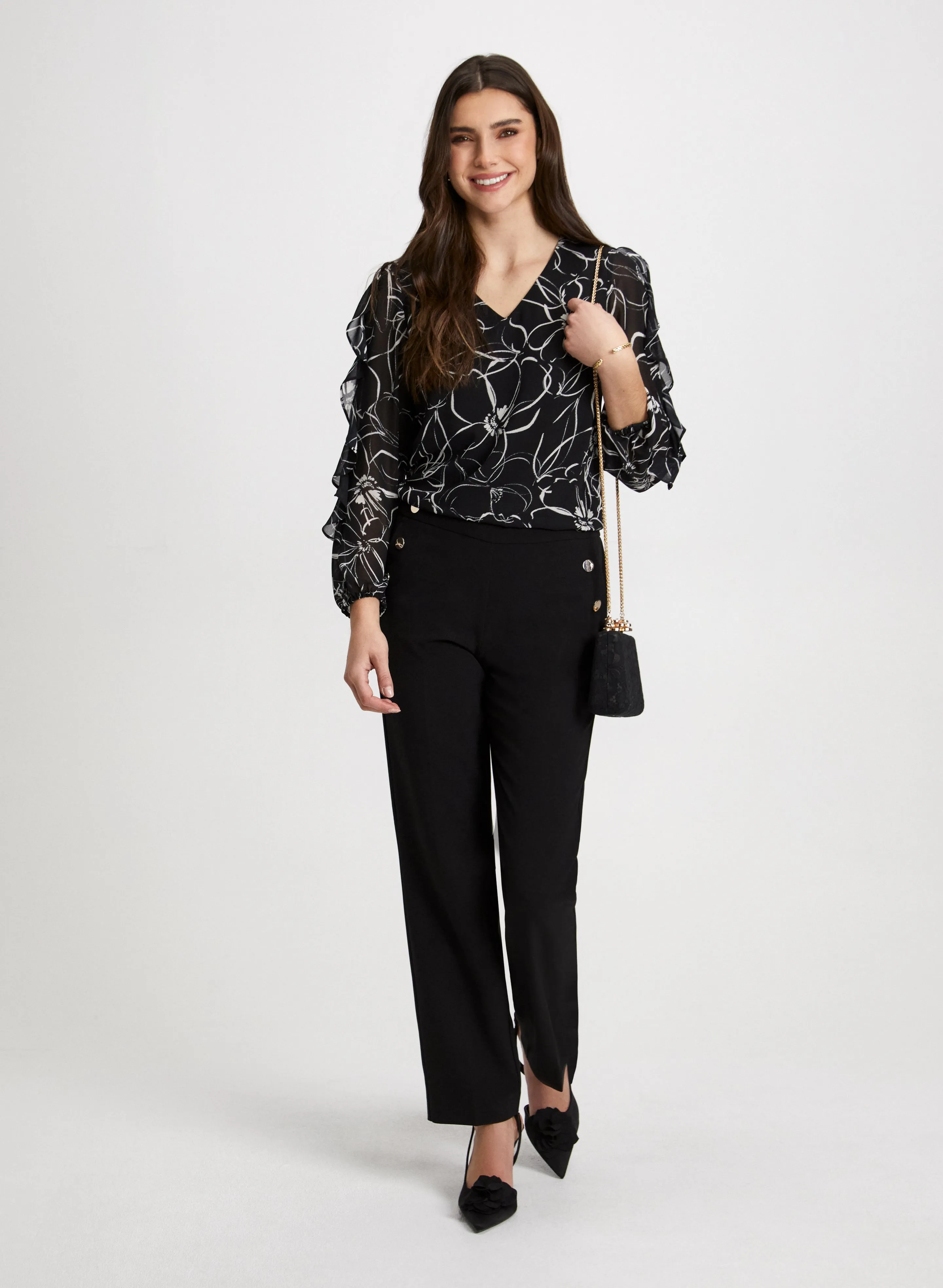 Floral Ruffle Sleeve Blouse & Straight Leg Pants sold by Laura