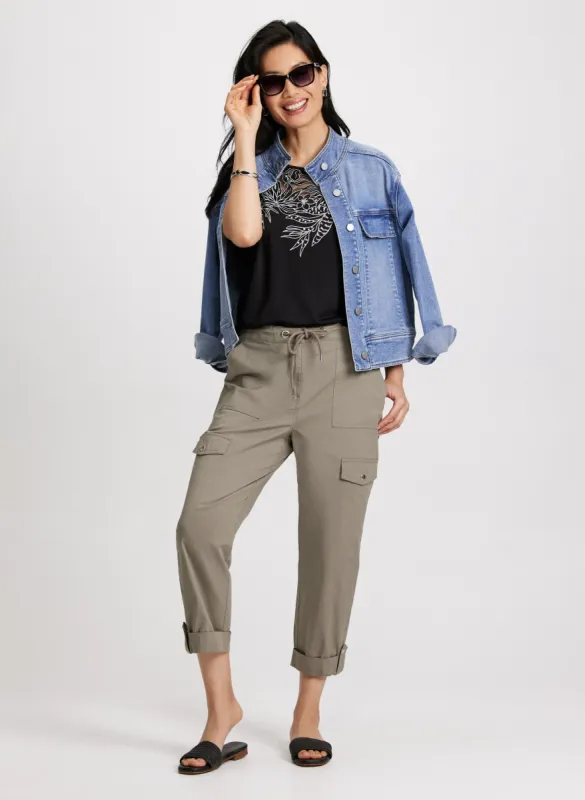Denim Jacket & Drawstring Cargo Capris sold by Laura