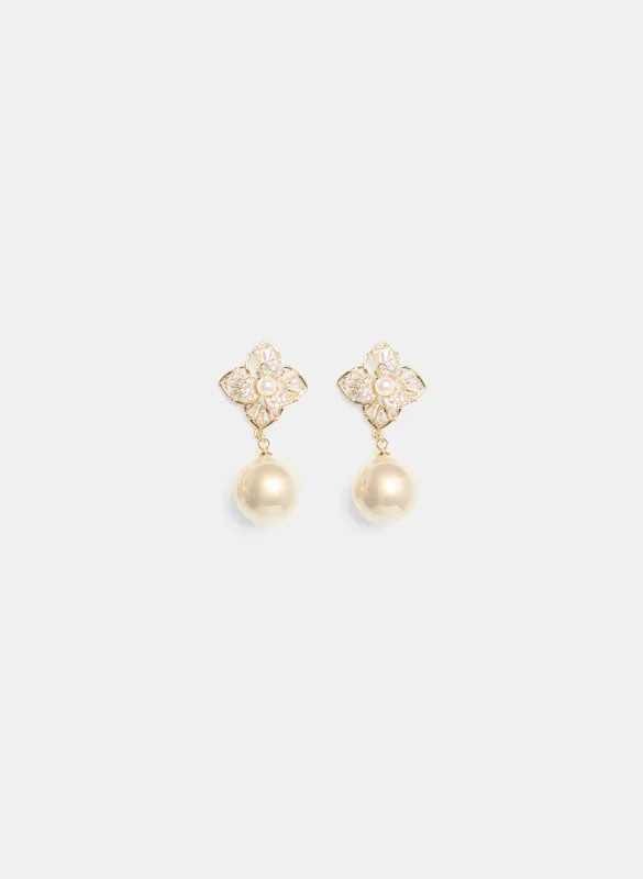 Cubic Zirconia Pearl Drop Earrings sold by Laura