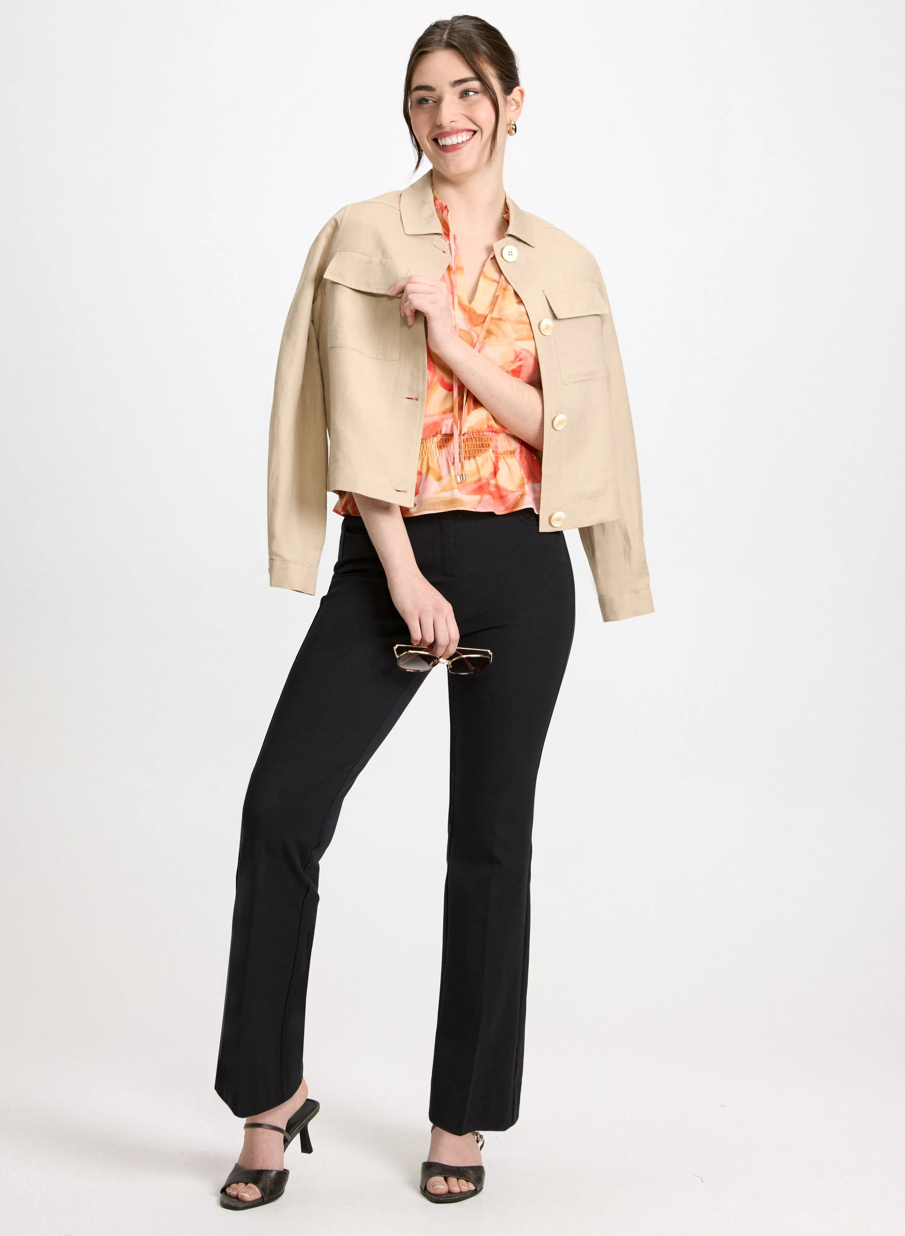 Tropical Print Blouse & City Fit Boot Cut Pants sold by Laura