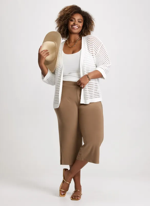 Open Front Knitted Cardigan & Side Slit Pull-On Capris sold by Laura