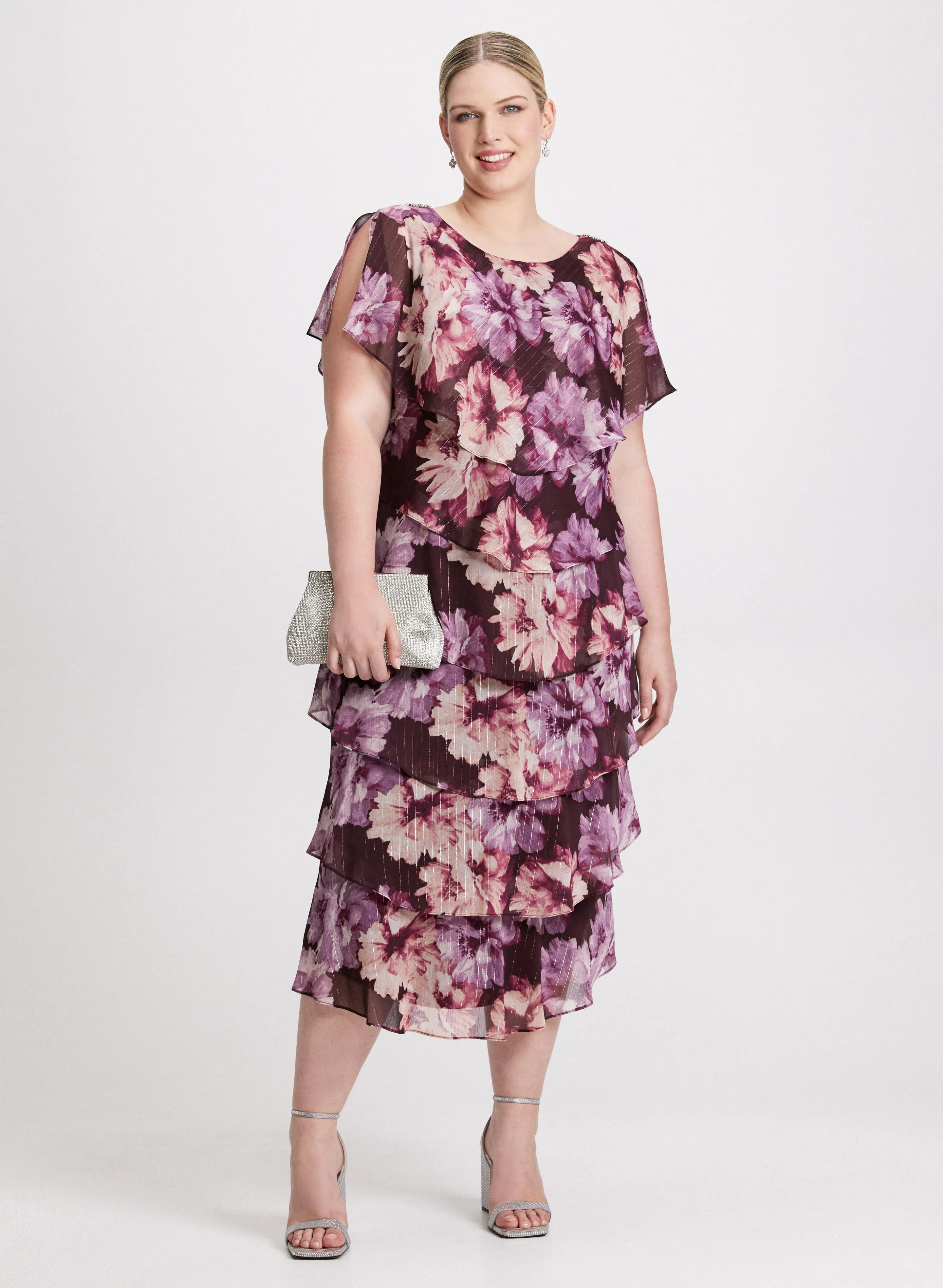 Tiered Floral Chiffon Dress sold by Laura