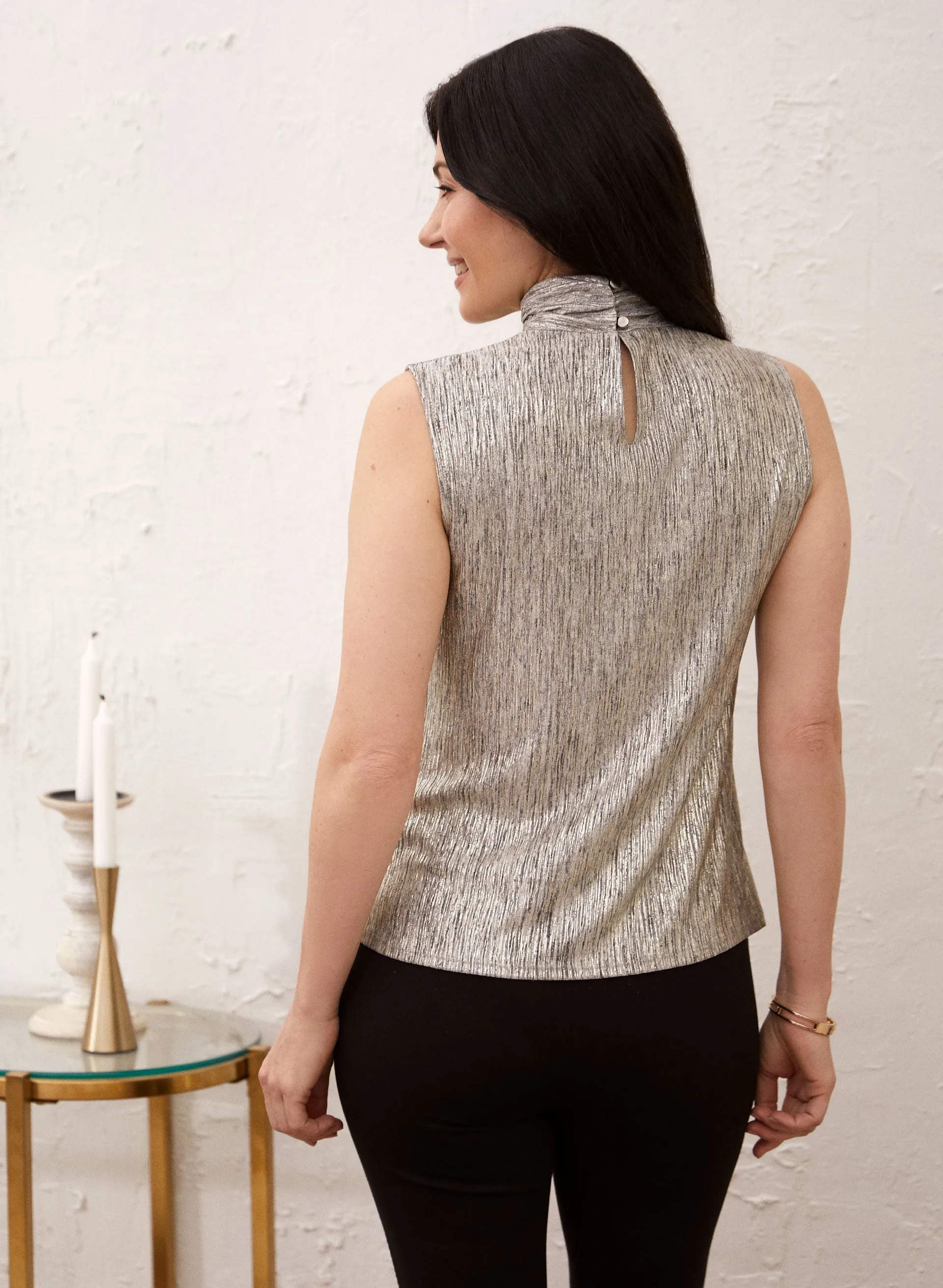 Mock Neck Metallic Plisse Top sold by Laura product image thumbnail 3