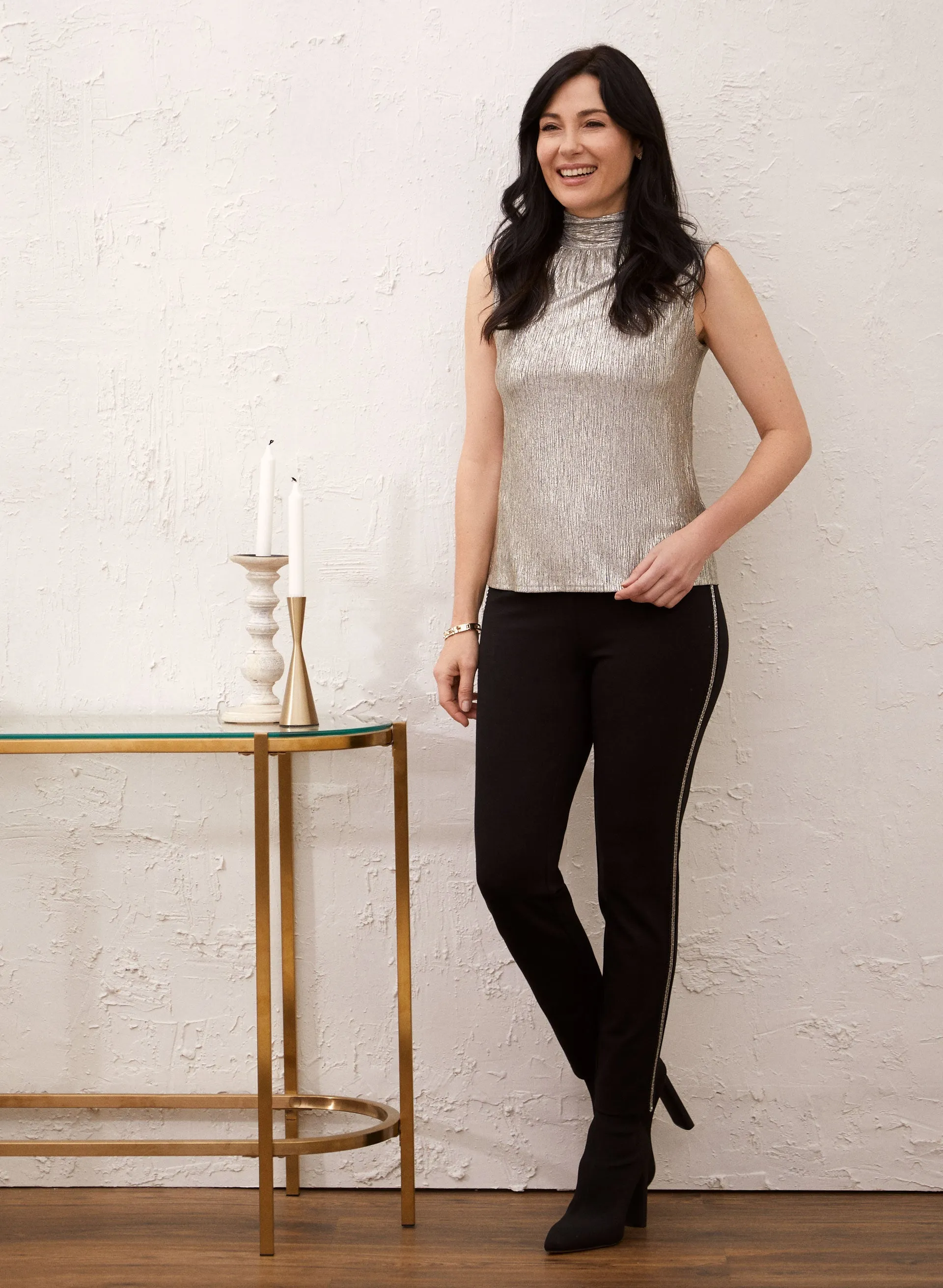 Mock Neck Metallic Plisse Top sold by Laura product image thumbnail 4