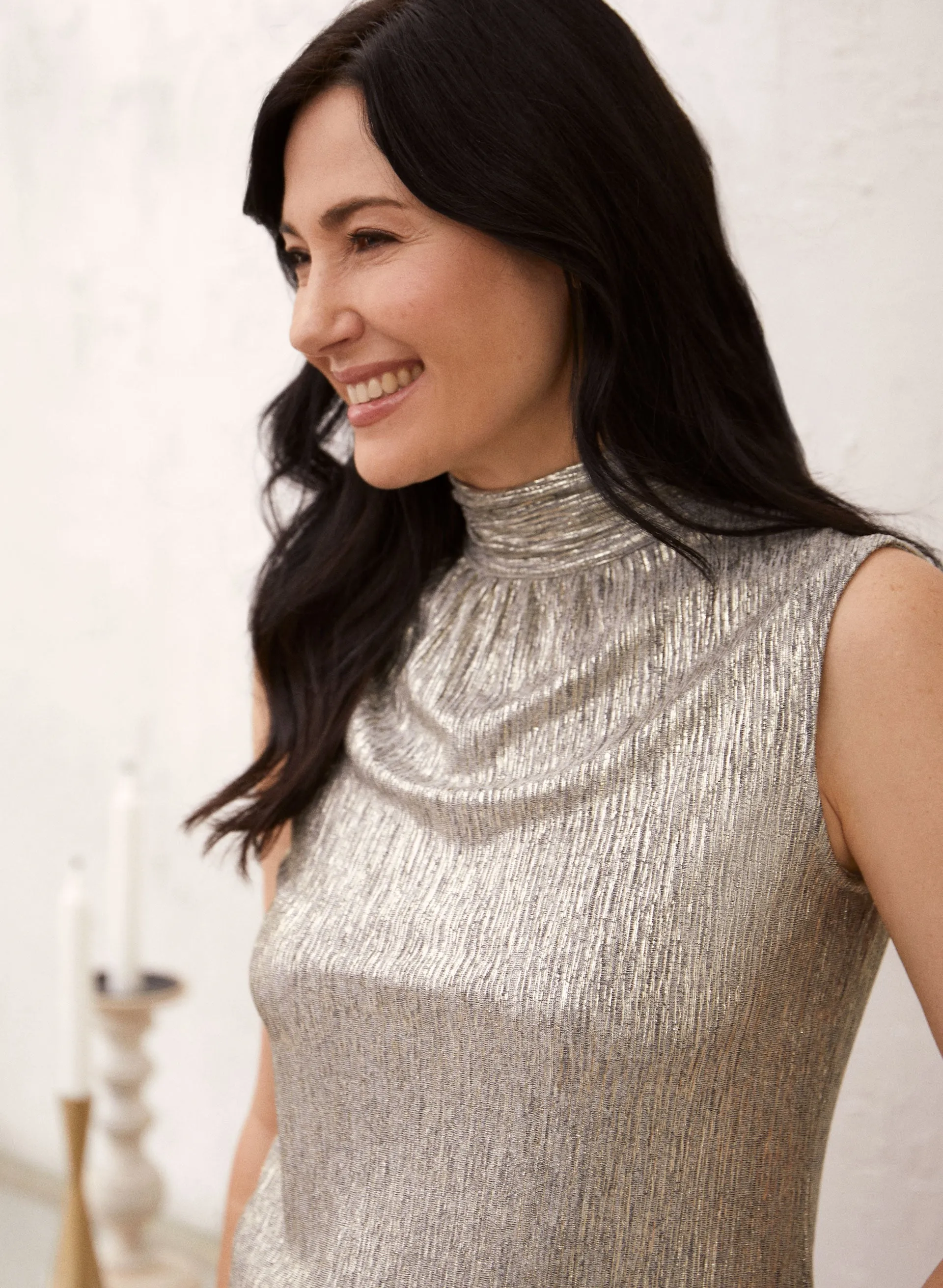 Mock Neck Metallic Plisse Top sold by Laura product image thumbnail 2