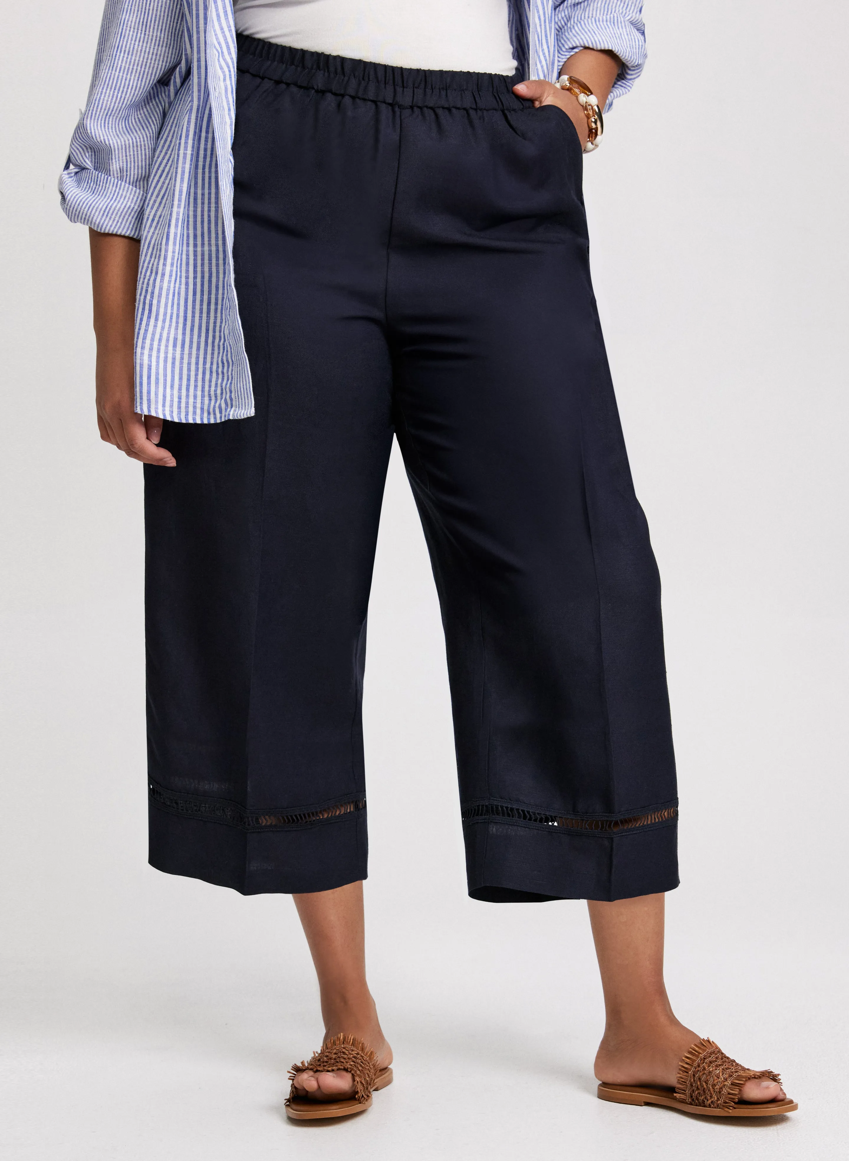 Wide Leg Linen-Blend Capris sold by Laura