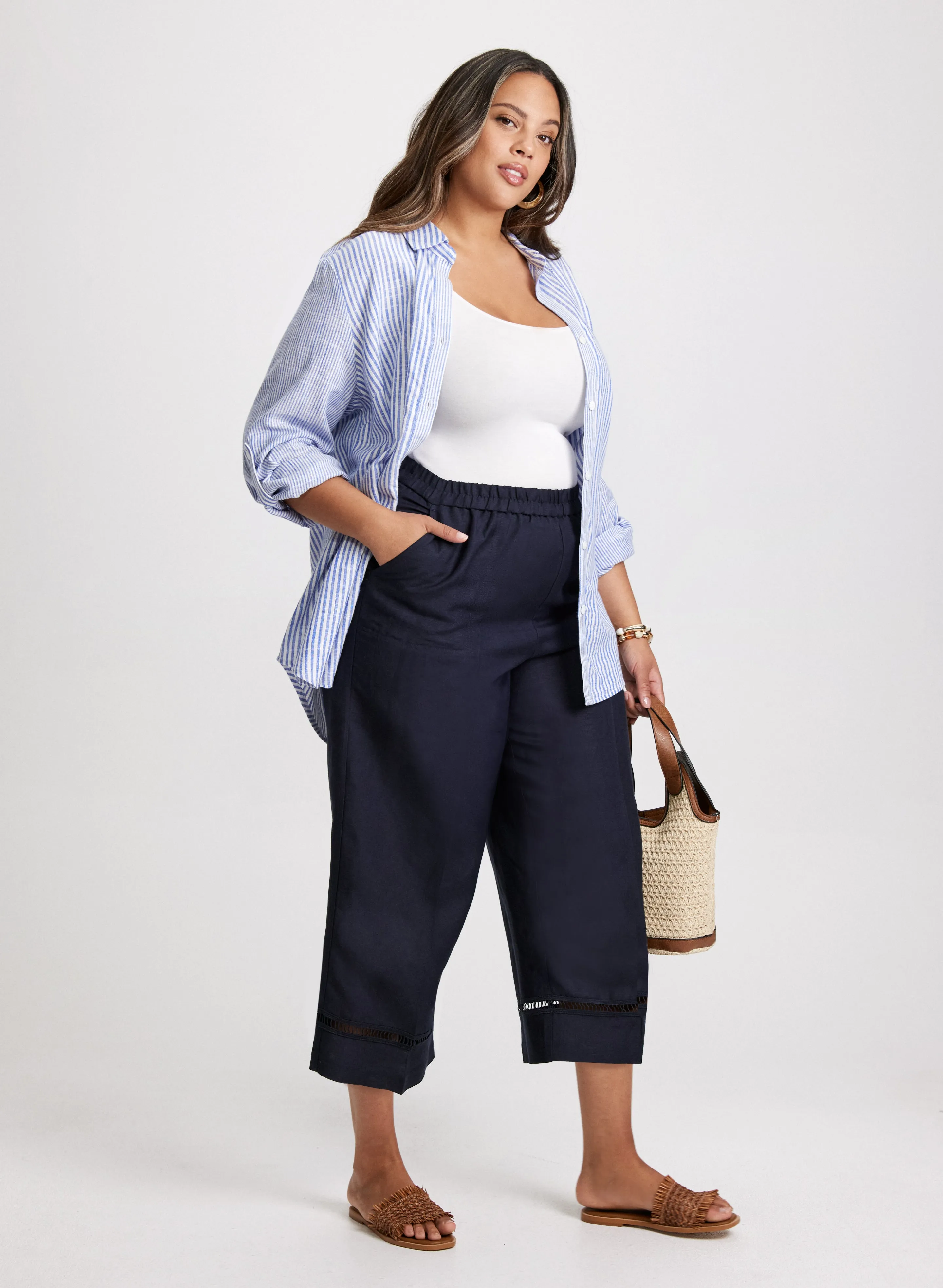 Wide Leg Linen-Blend Capris sold by Laura product image thumbnail 3