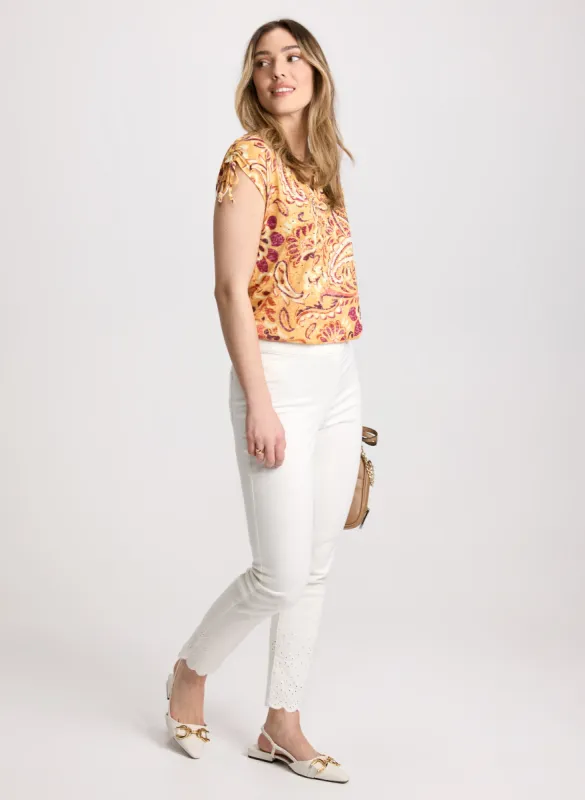 Heathered Paisley Print T-Shirt & Embroidered Pull-On Jeans sold by Laura