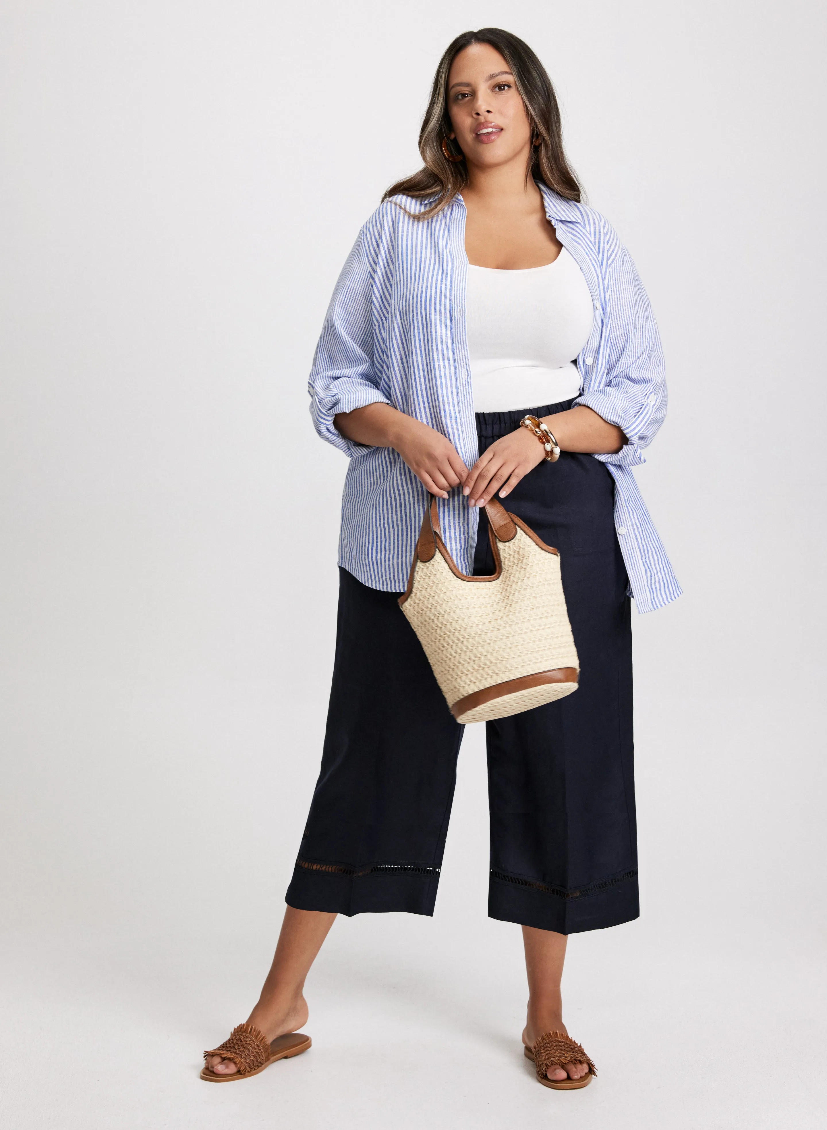 Wide Leg Linen-Blend Capris sold by Laura product image thumbnail 4