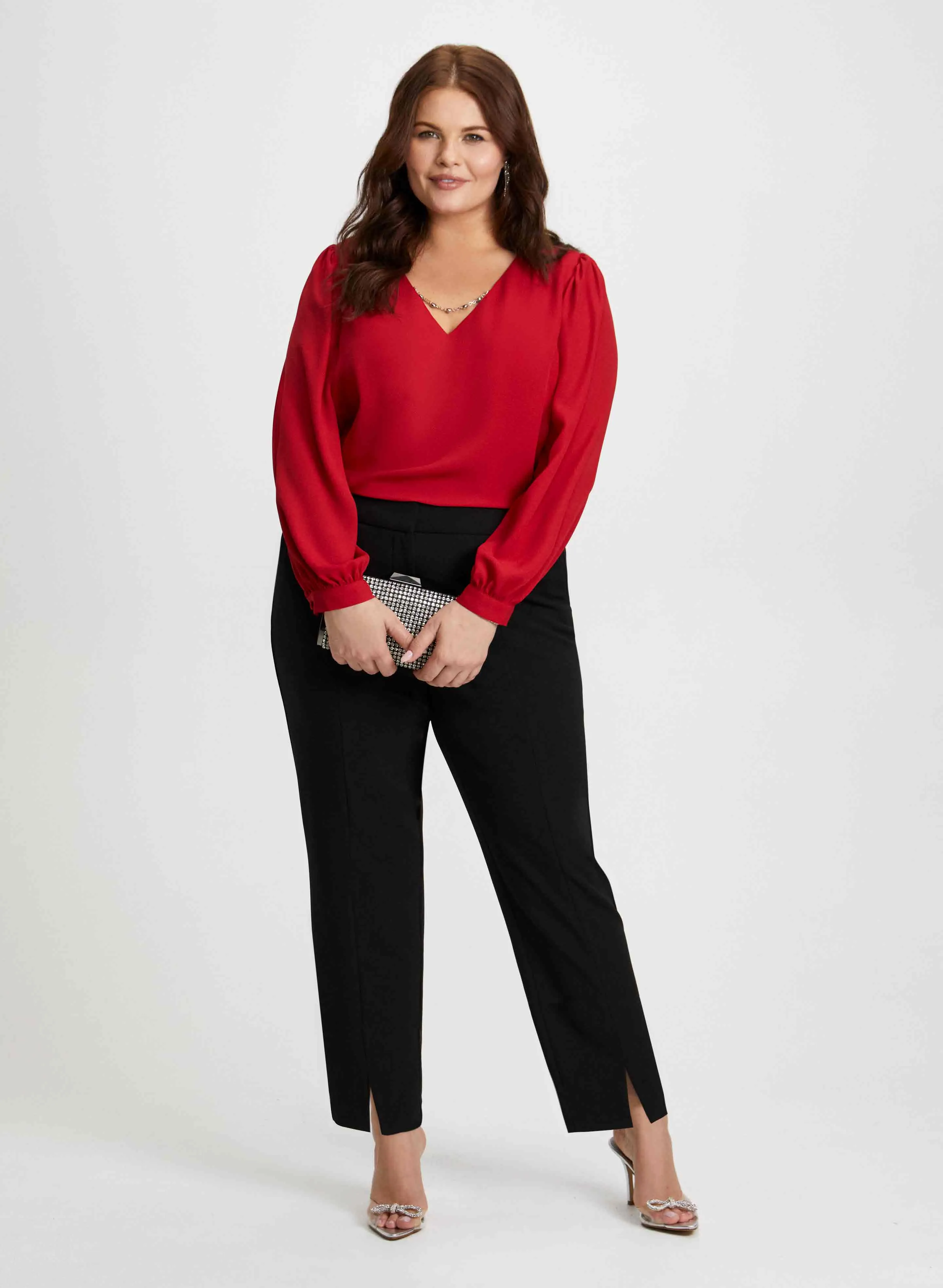 Rhinestone Chain Blouse & Ankle Slit Pants sold by Laura