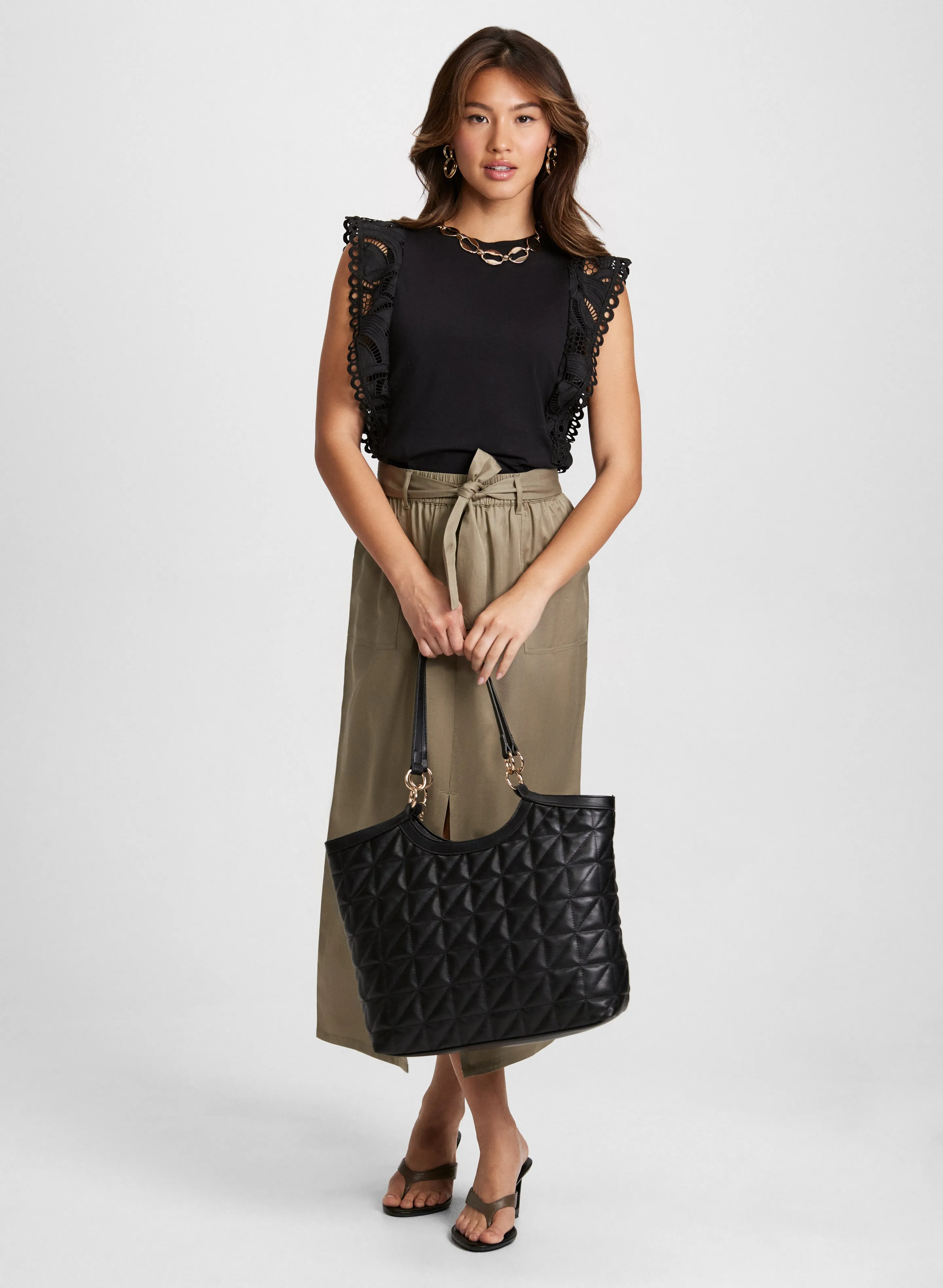 Crochet Cap Sleeve Top & Front Slit Midi Skirt sold by Laura