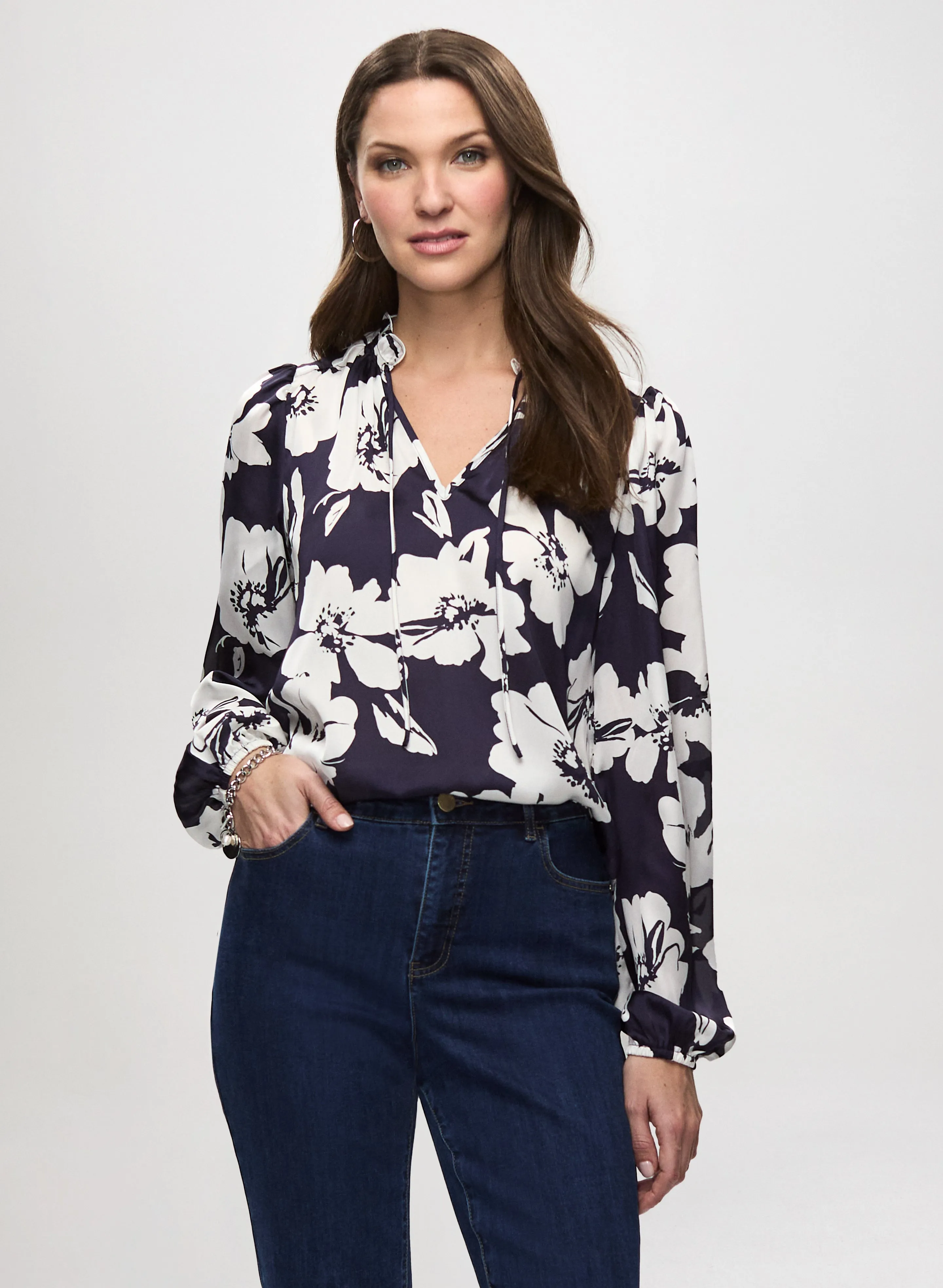 Ruffle Detail Satin Blouse sold by Laura