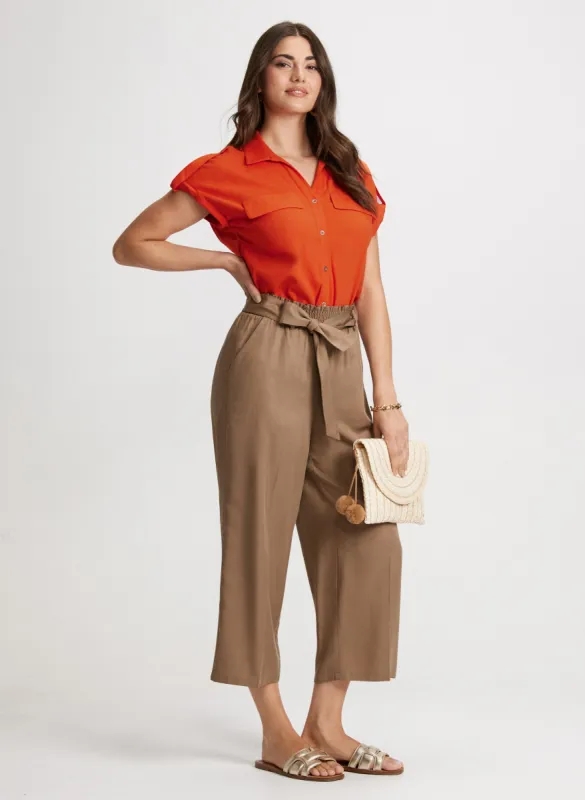 Button Down Blouse & Belted Pants sold by Laura