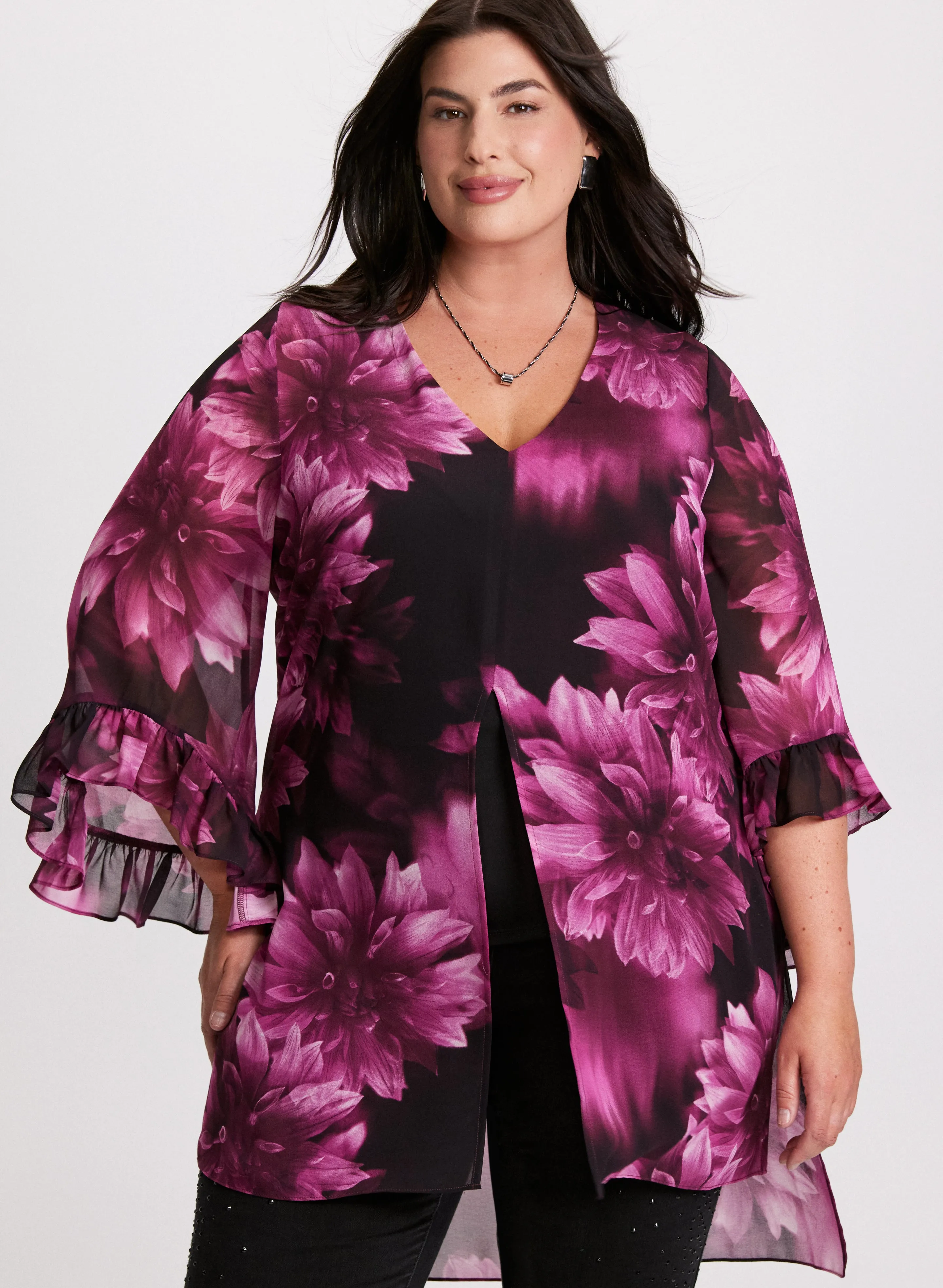 Flower Print Flare Sleeve Blouse sold by Laura