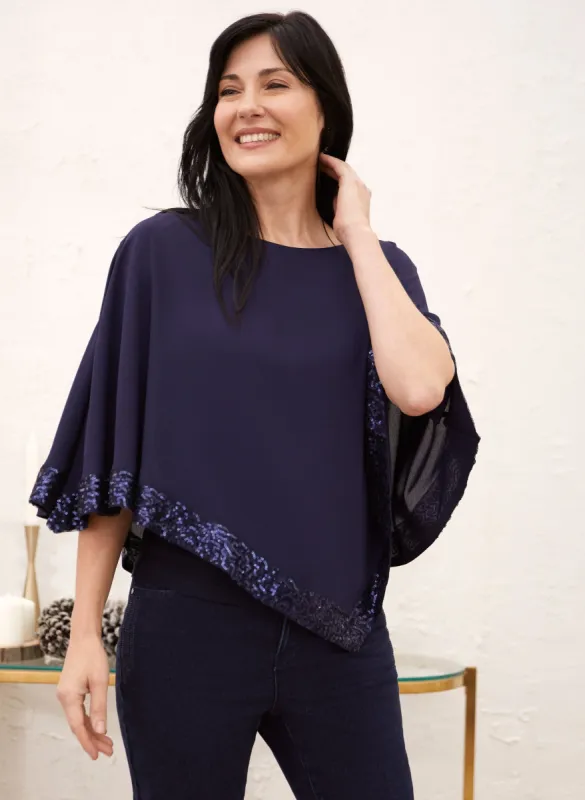 Sequin Trim Poncho sold by Laura