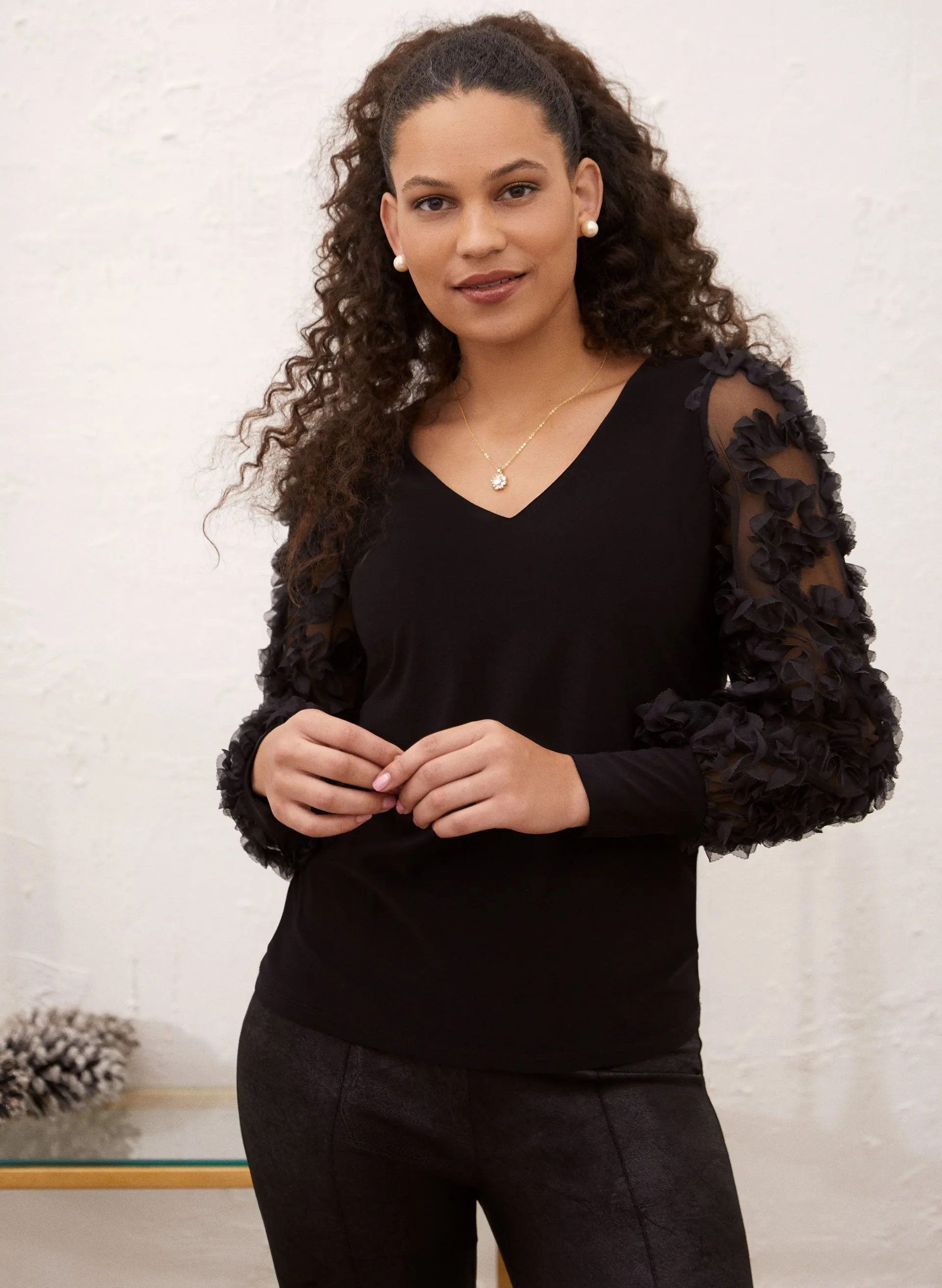 Embellished Mesh Sleeve Top sold by Laura