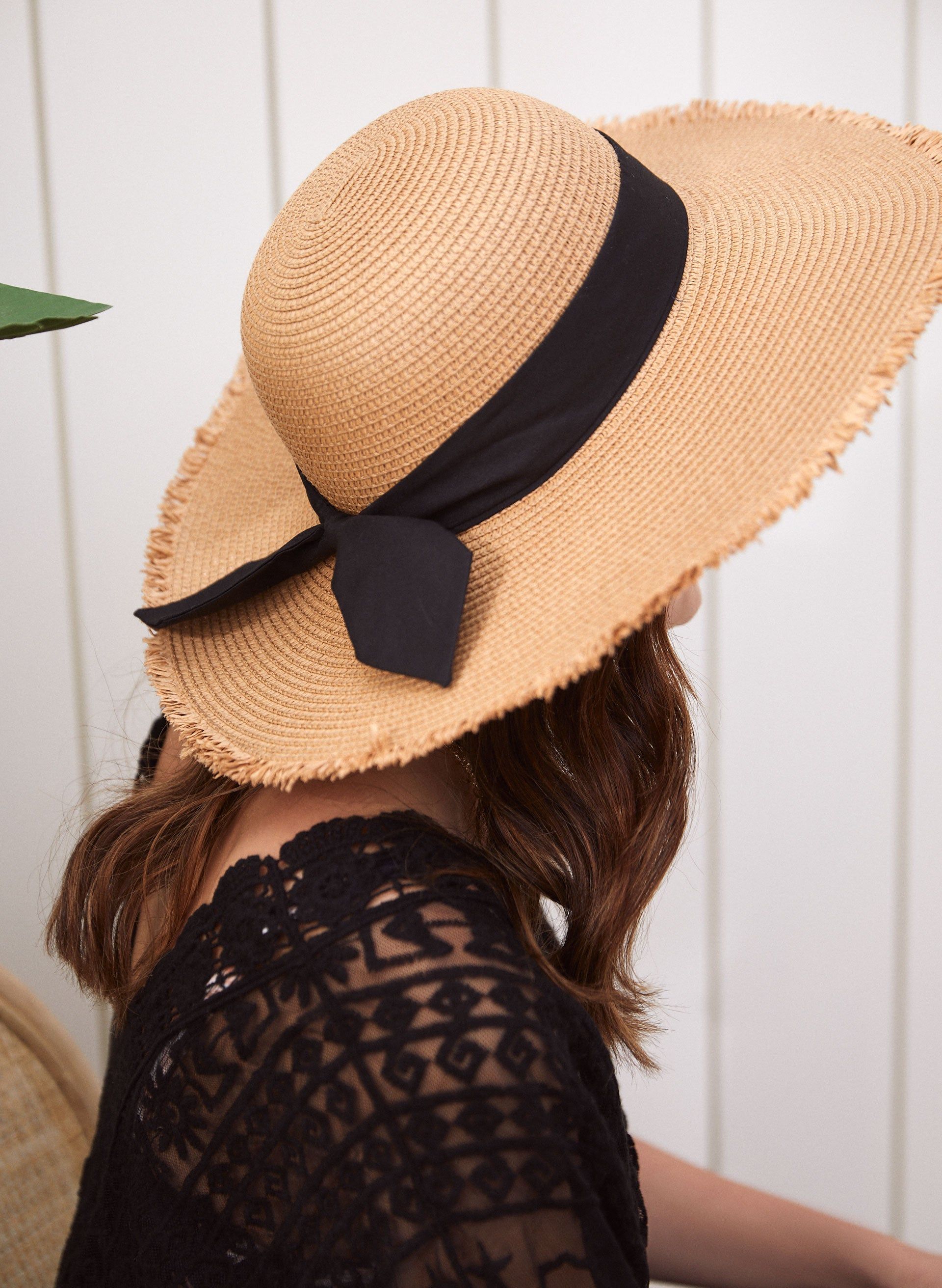 Bow Detail Wide Brim Hat sold by Laura