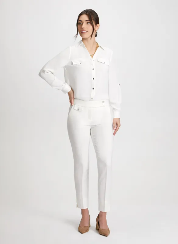 Crepe Button Down Blouse & Slim Leg Ankle Pants sold by Laura