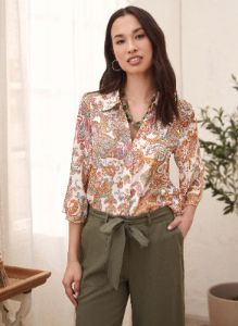 3/4 Sleeve Paisley Print Top sold by Laura