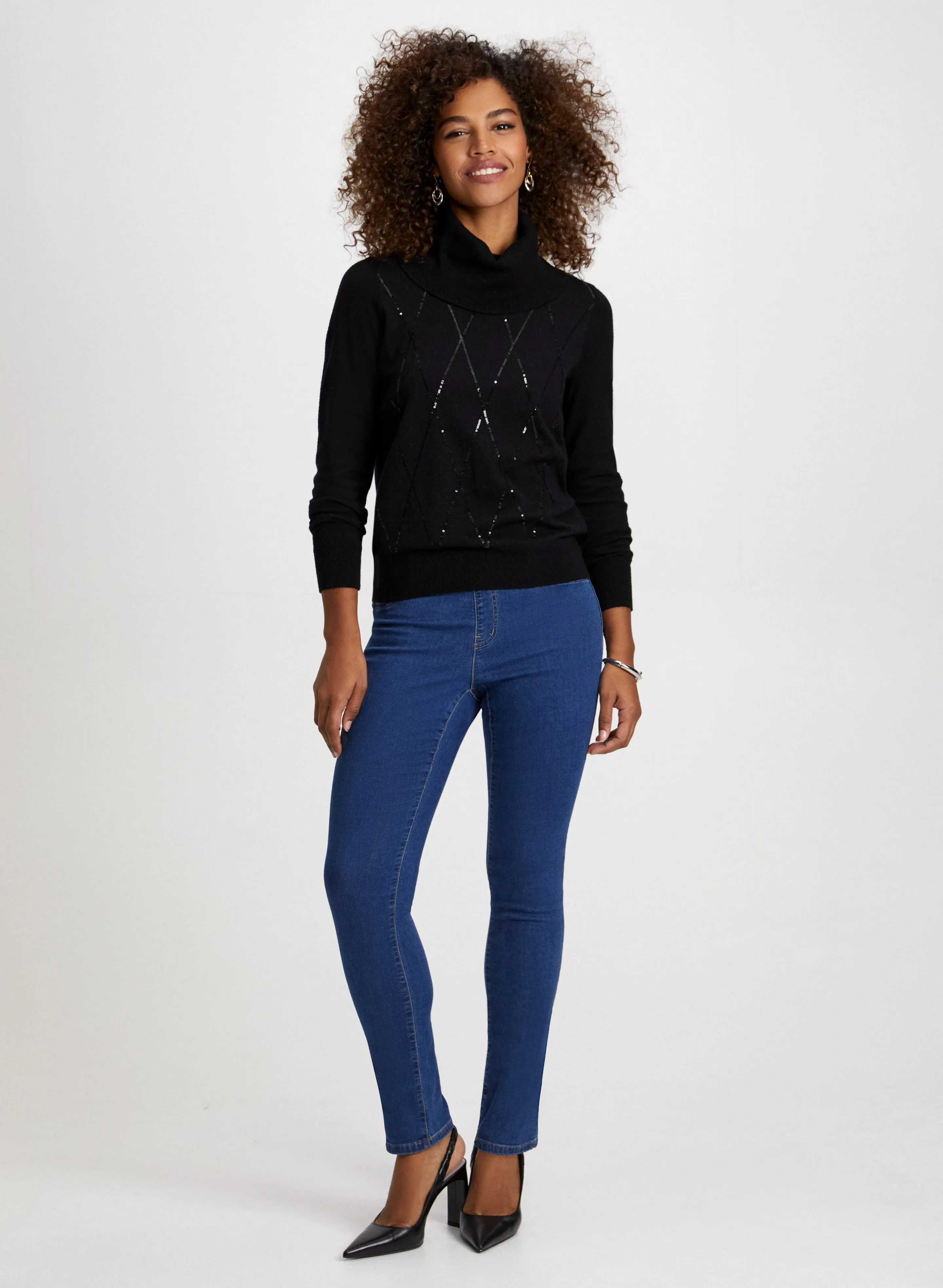Sequin Motif Sweater & Straight Leg Jeans sold by Laura