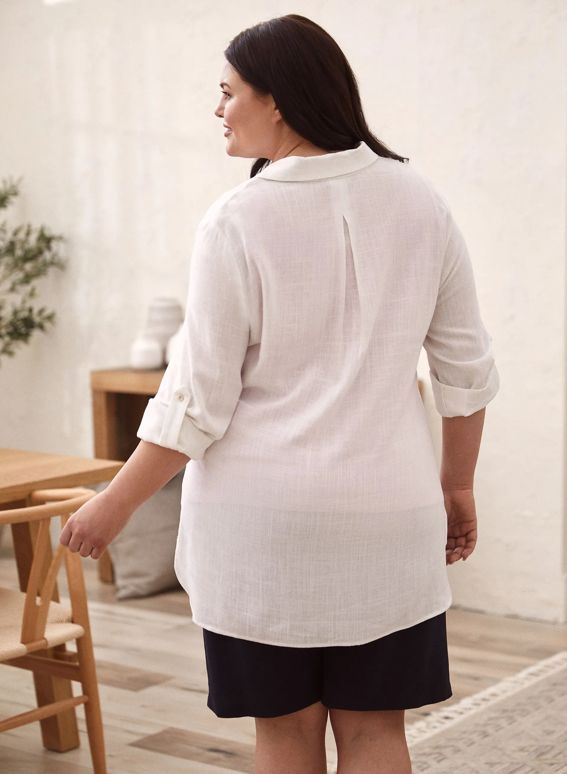Roll-Up Sleeve Linen-Blend Blouse sold by Laura product image thumbnail 5