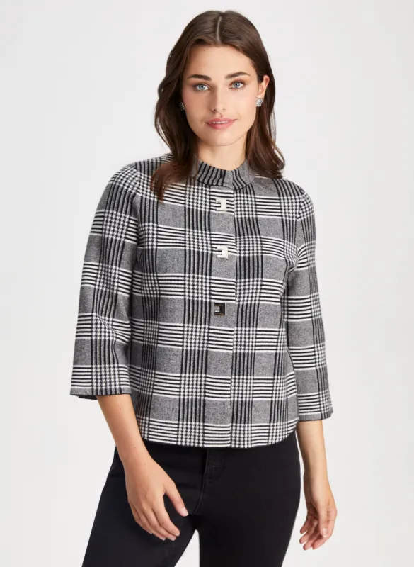 Plaid Mock Neck Cardigan sold by Laura