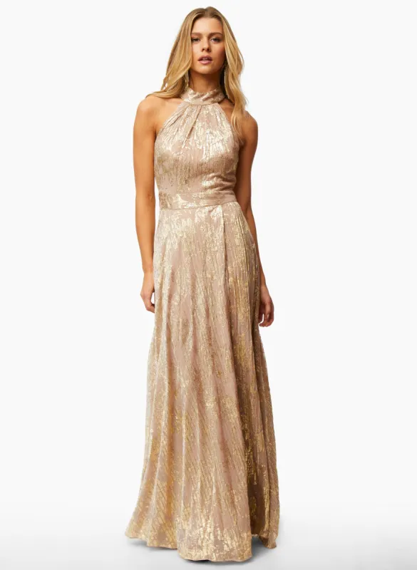 Metallic Plisse Halter Neck Dress sold by Laura