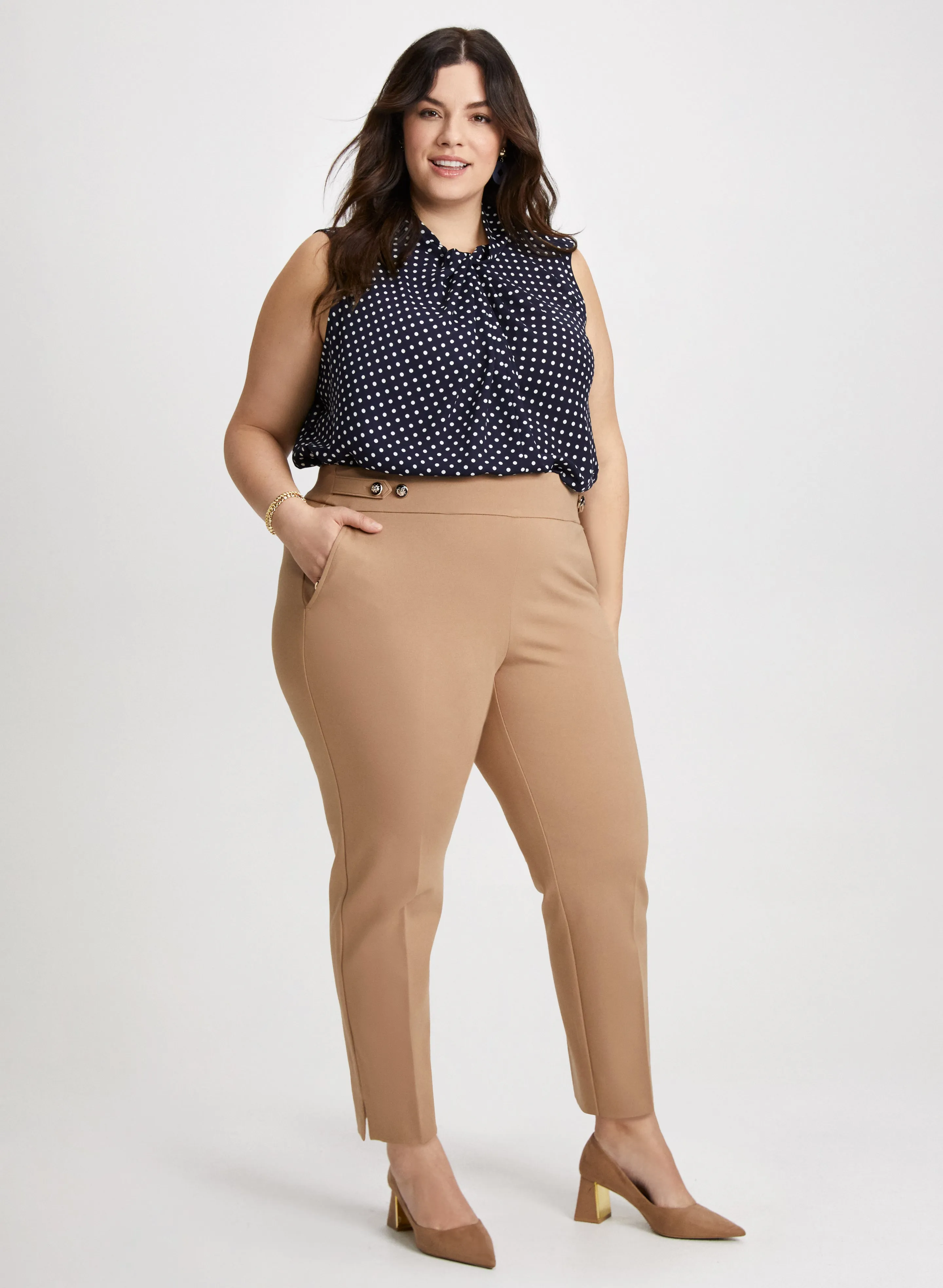 Sleeveless Polka Dot Blouse & Button Tab Detail Pants sold by Laura