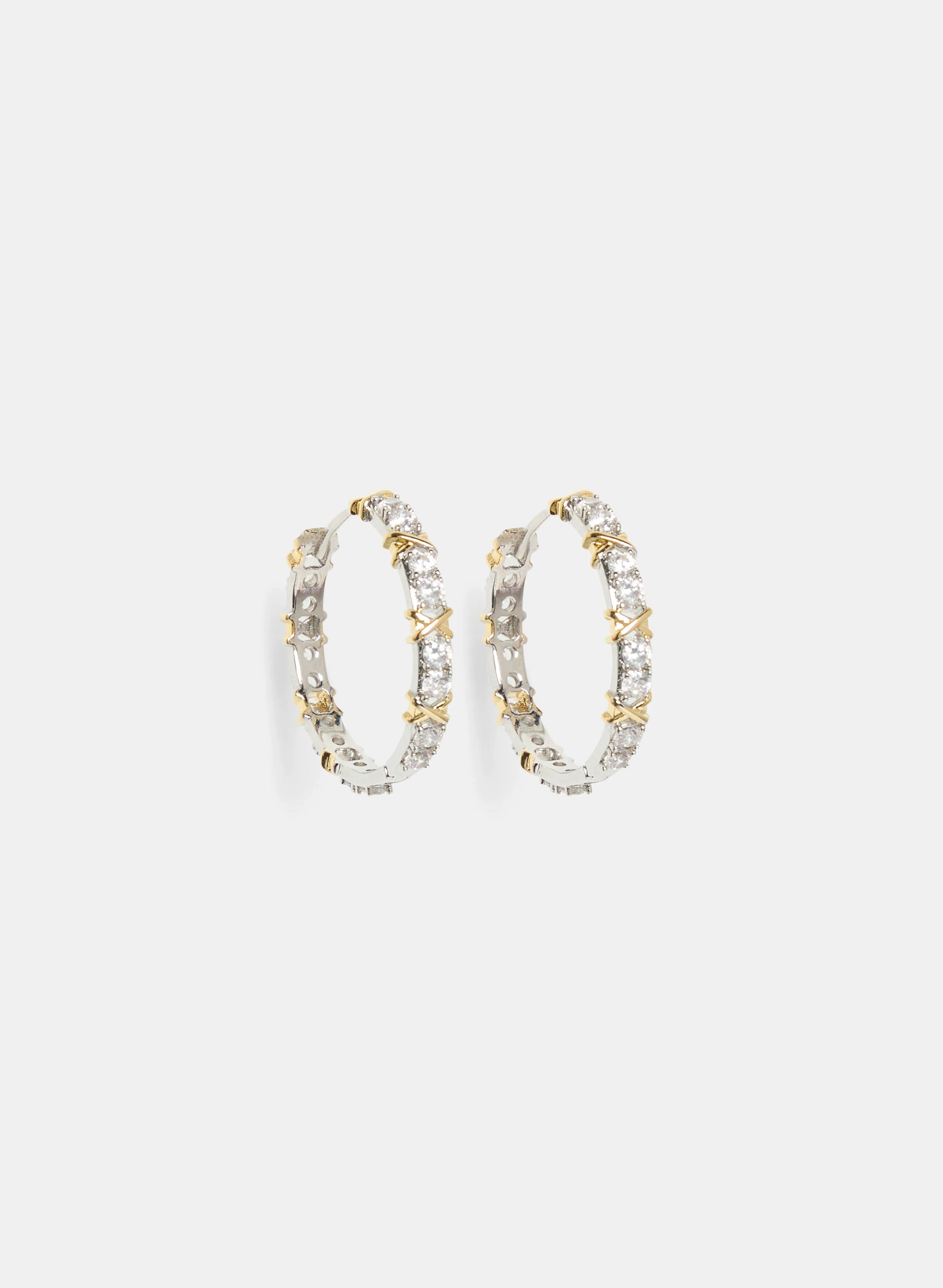 Mixed Metal Cubic Zirconia Hoop Earrings sold by Laura