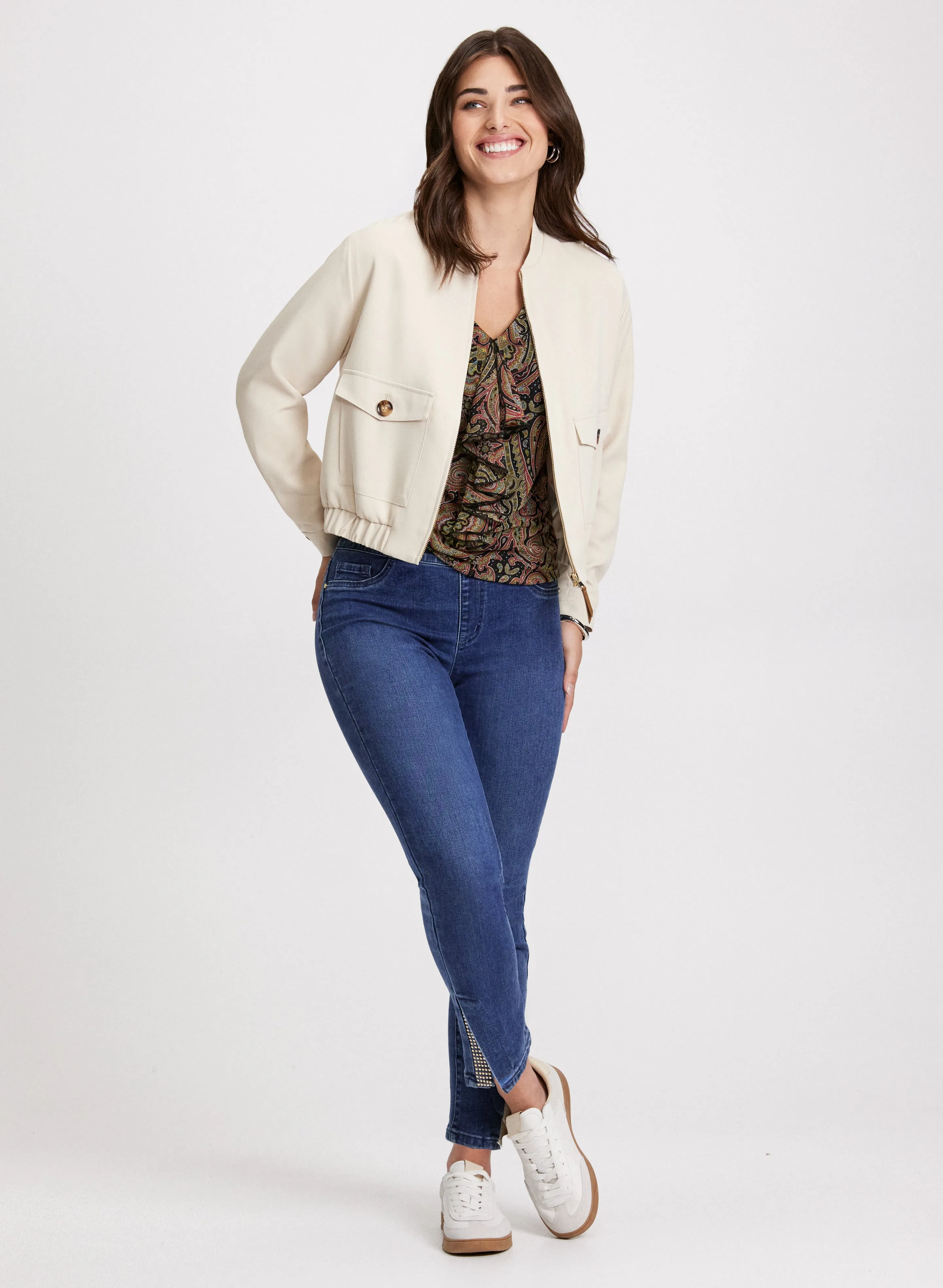 Bomber Jacket & Hem Slit Jeans sold by Laura
