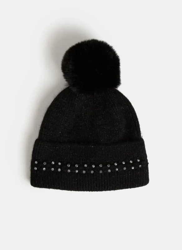 Gem Detail Removable Pompom Tuque sold by Laura