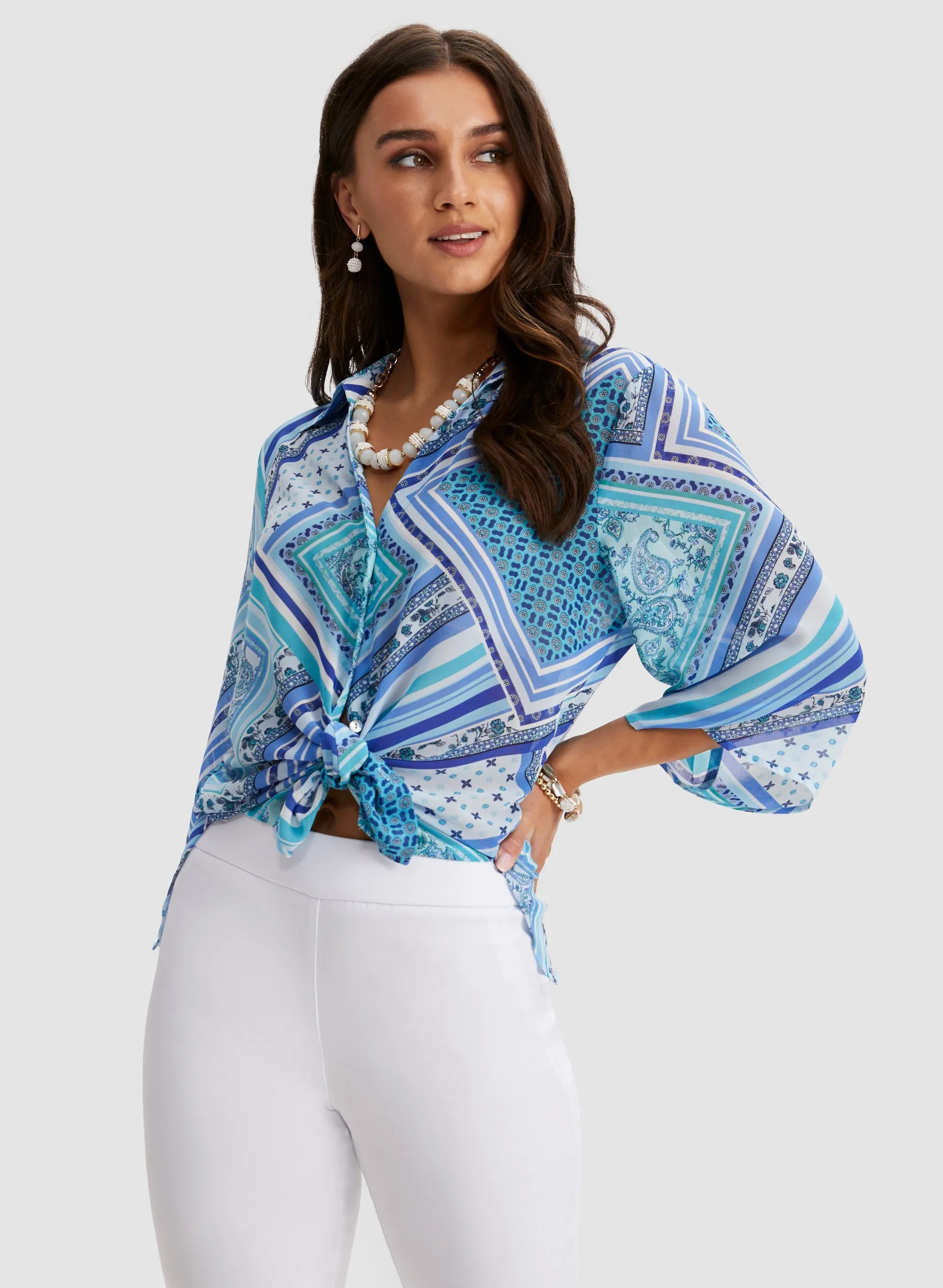 Paisley Print Button-Down Blouse sold by Laura