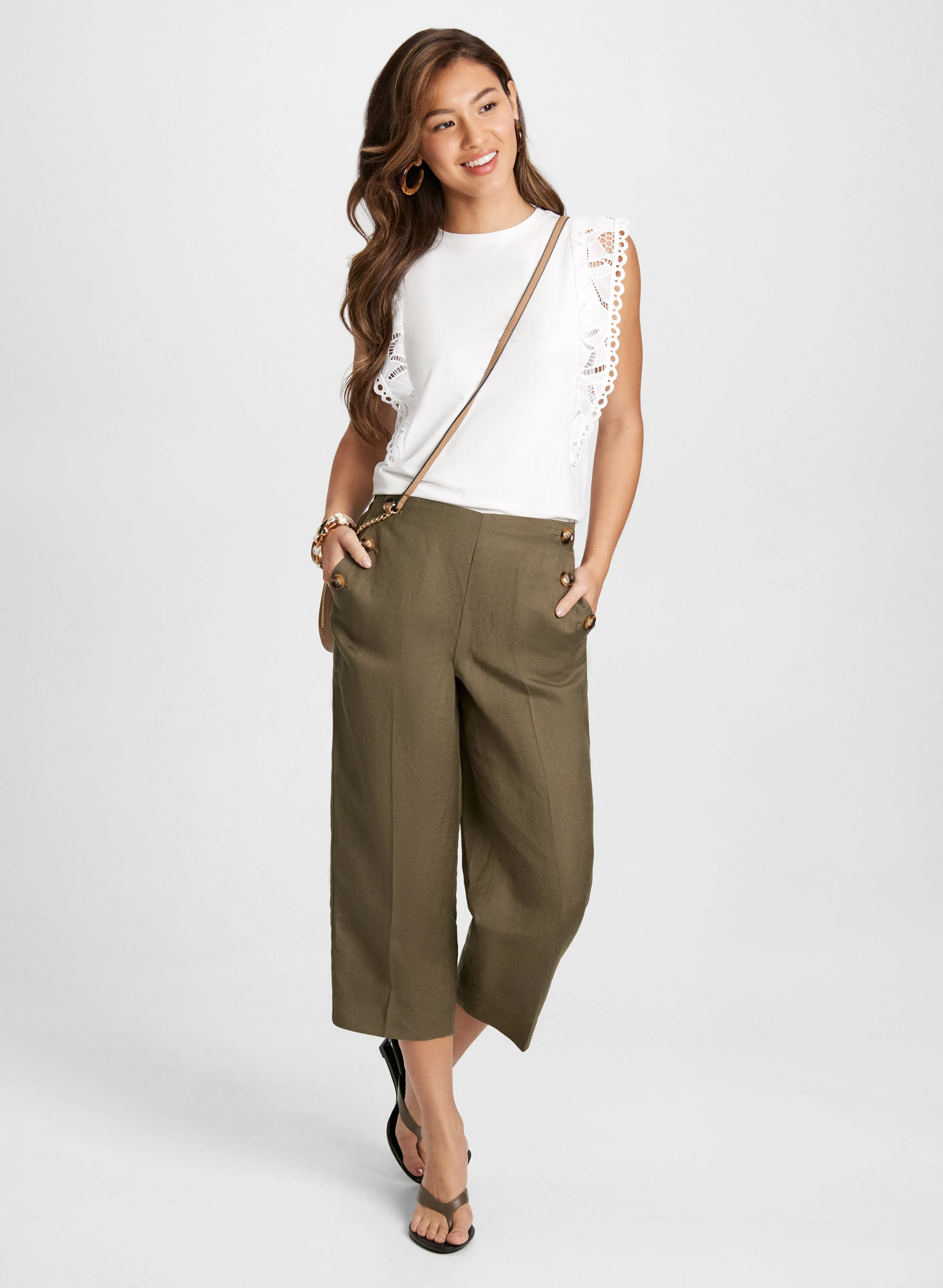 Crochet Cap Sleeve Top & Wide Leg Linen Capris sold by Laura