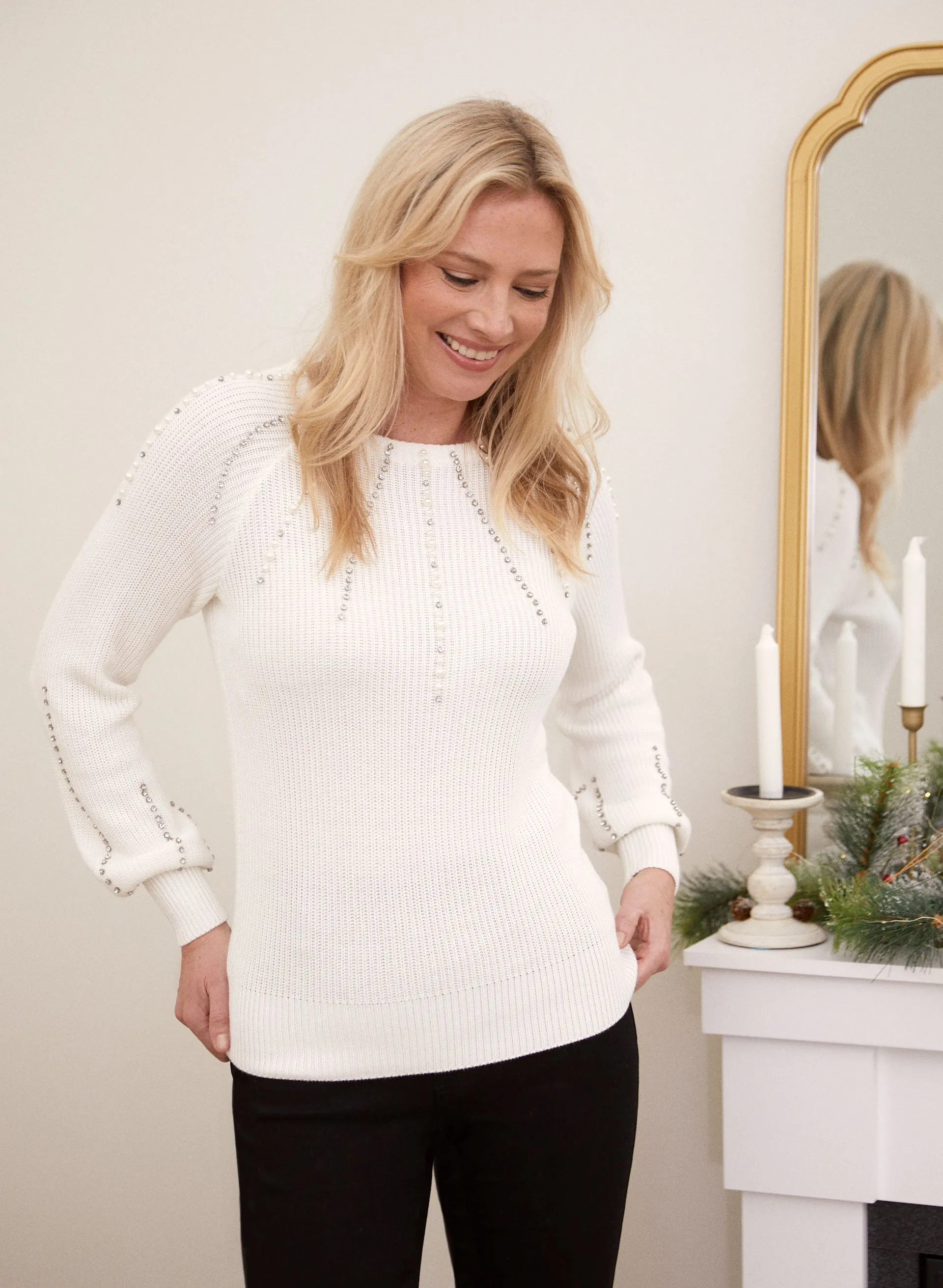 Pearl & Rhinestone Detail Sweater sold by Laura