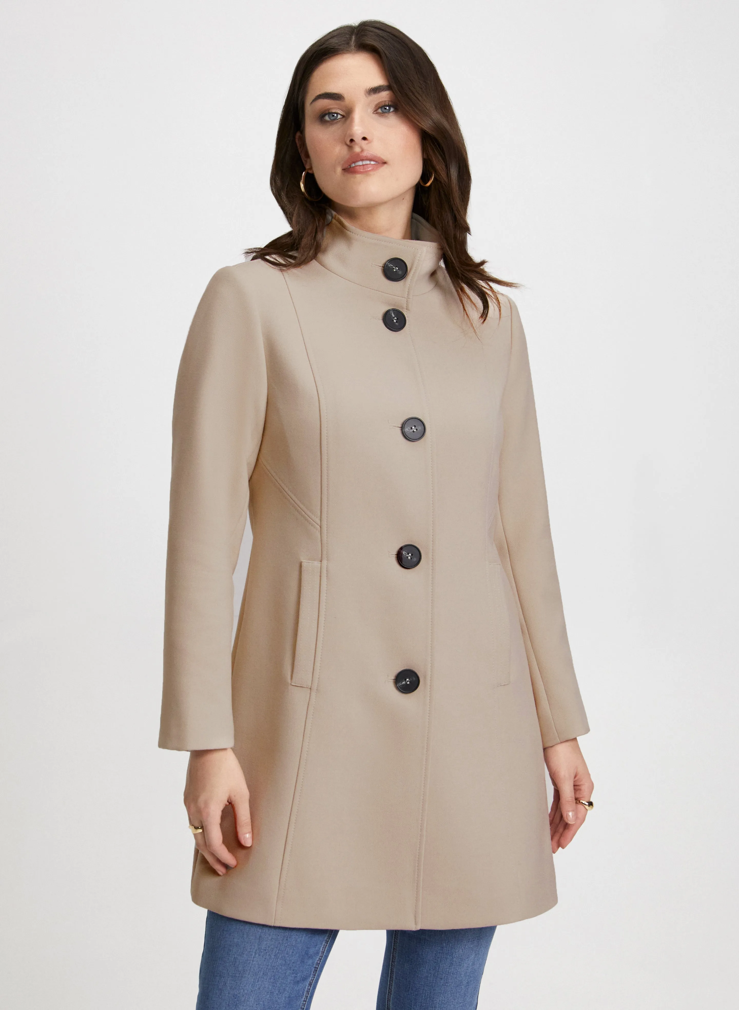 Button Front Tricotine Trench Coat sold by Laura