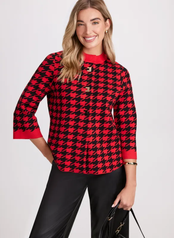 Houndstooth Mock Neck Cardigan sold by Laura