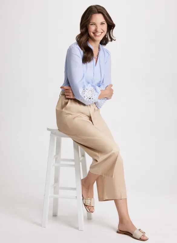 Split-Neck Embroidered Blouse & Pull-On Tencel Capris sold by Laura