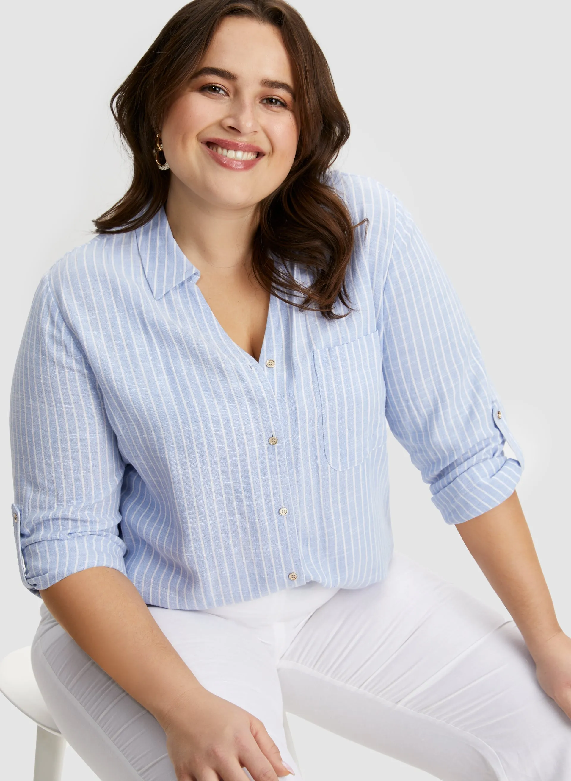 Stripe Print 3/4 Sleeve Shirt sold by Laura product image thumbnail 5