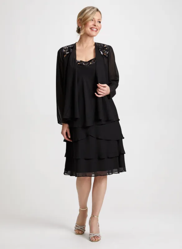 Sequin Trim Chiffon Dress & Jacket Set sold by Laura