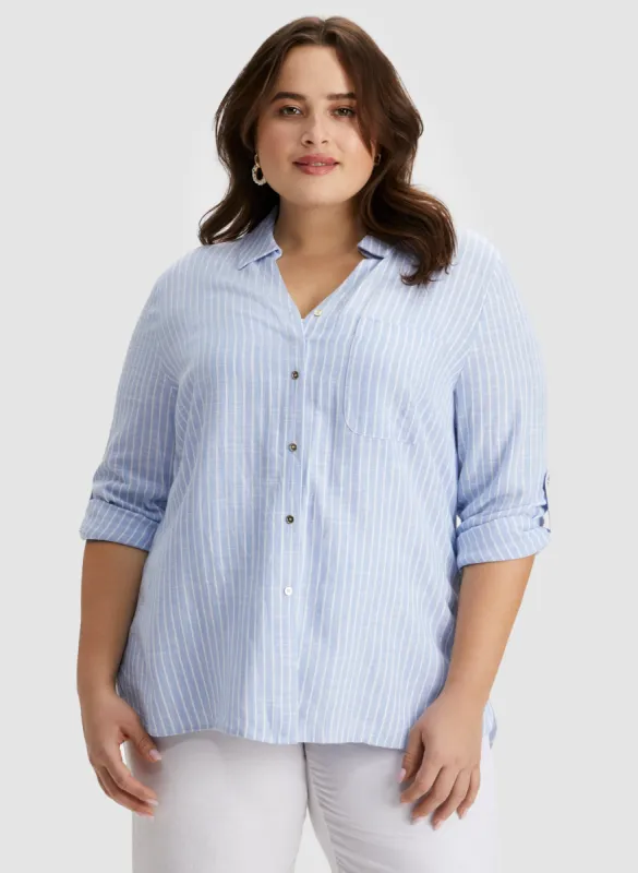 Stripe Print 3/4 Sleeve Shirt sold by Laura